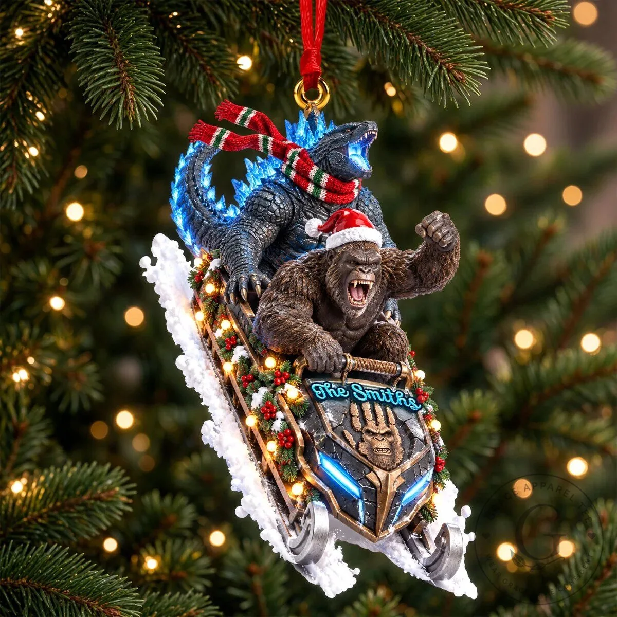 Godzilla and King Kong Christmas Snowmobile Holiday Ornament 7 Godzilla and King Kong Christmas Snowmobile Holiday Ornament