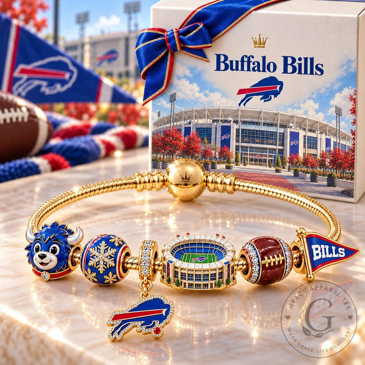 Buffalo Bills Football Team Gold Charm Bracelet Set
