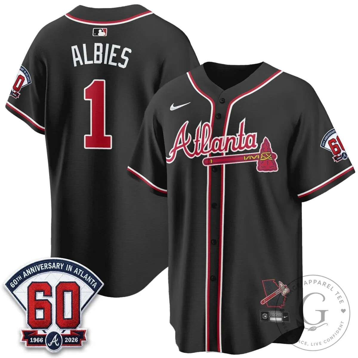 Atlanta Braves Ozzie Albies Black Baseball Jersey 60th Anniversary Edition