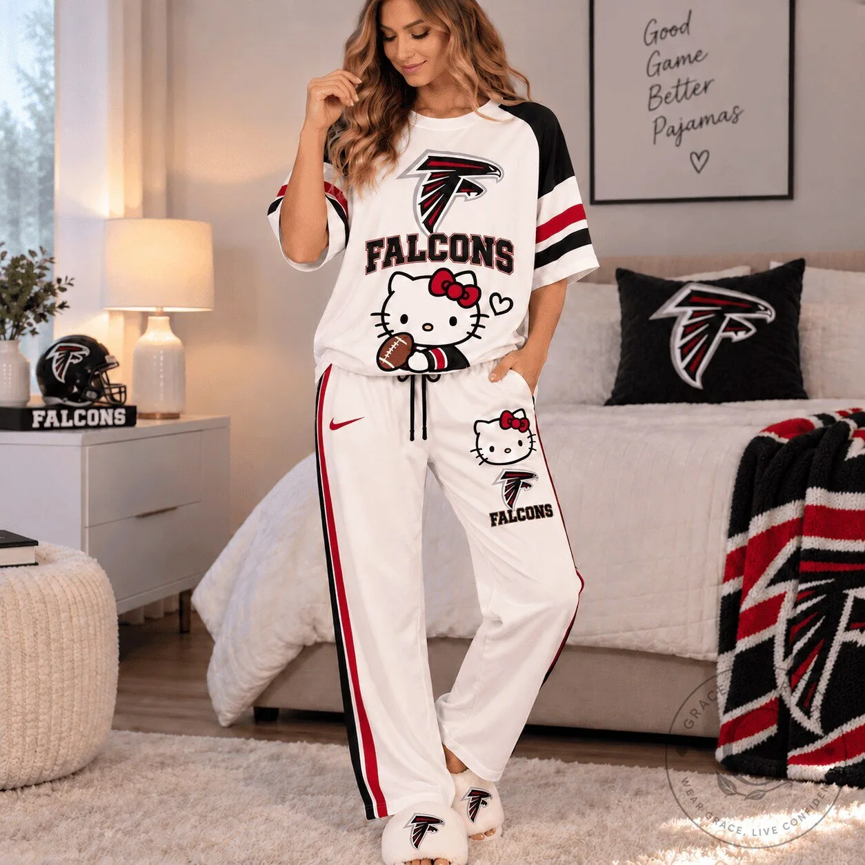 Atlanta Falcons Hello Kitty Football Game Day Pajama Set