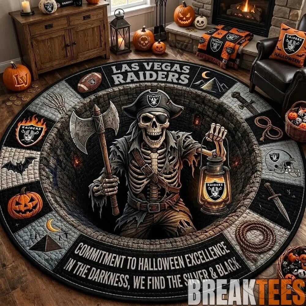 Las Vegas Raiders Halloween Skeleton Pirate Round Area Rug