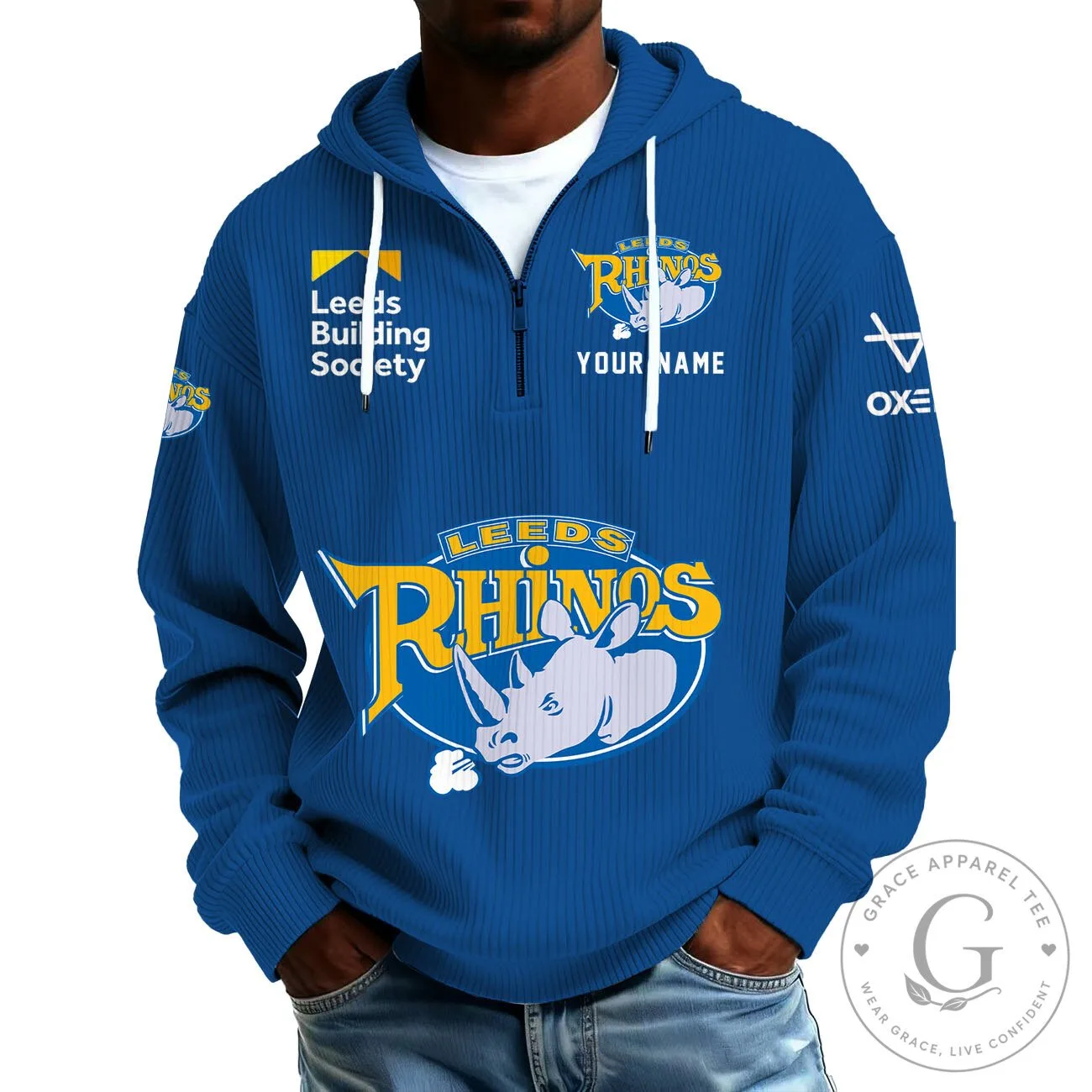 Leeds Rhinos Rugby Team Blue Quarter Zip Hoodie