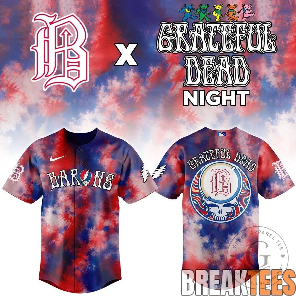 Birmingham Barons Grateful Dead Night Tie Dye Baseball Jersey 3 Birmingham Barons Grateful Dead Night Tie Dye Baseball Jersey