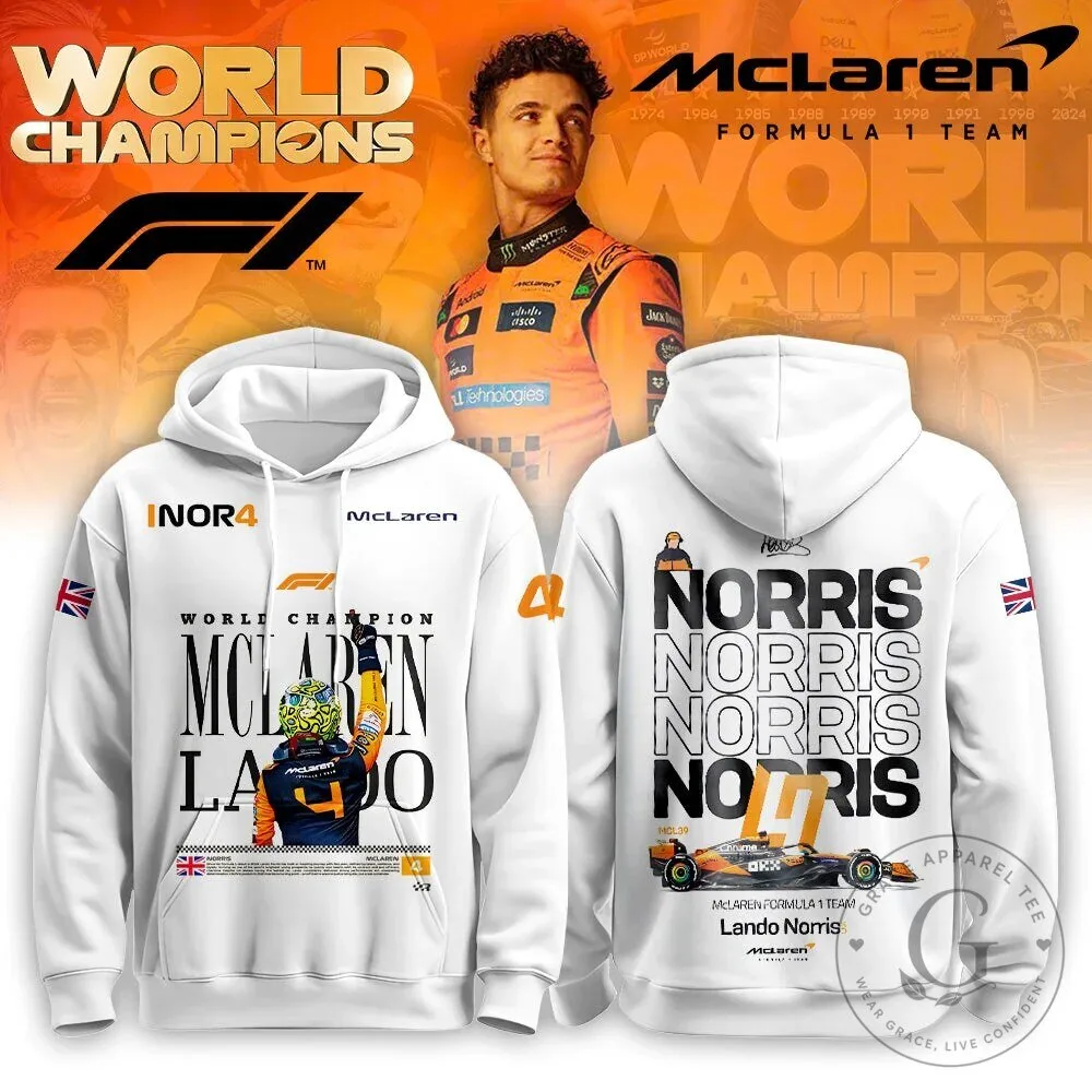 Lando Norris Formula One Racing World Champion White Hoodie