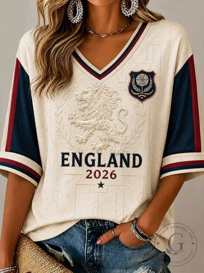 England Football Lioness Crest Commemorative V-Neck T-Shirt