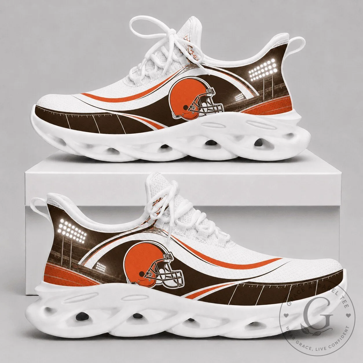 Cleveland Browns Football Team Stadium Design White Chunky Sneakers