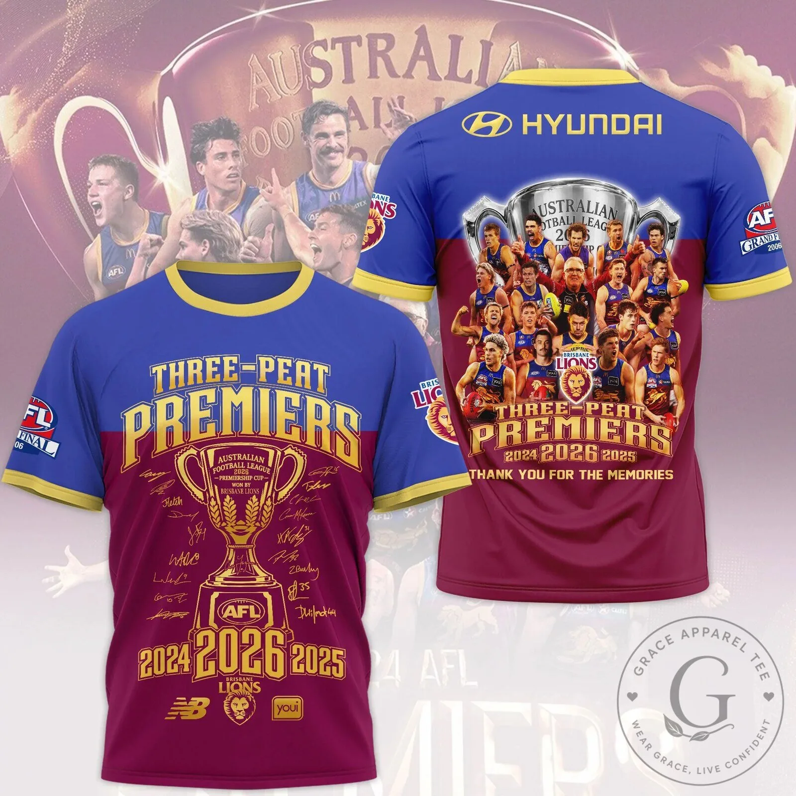 Brisbane Lions Three-Peat Premiers Australian Football League Commemorative Football Jersey
