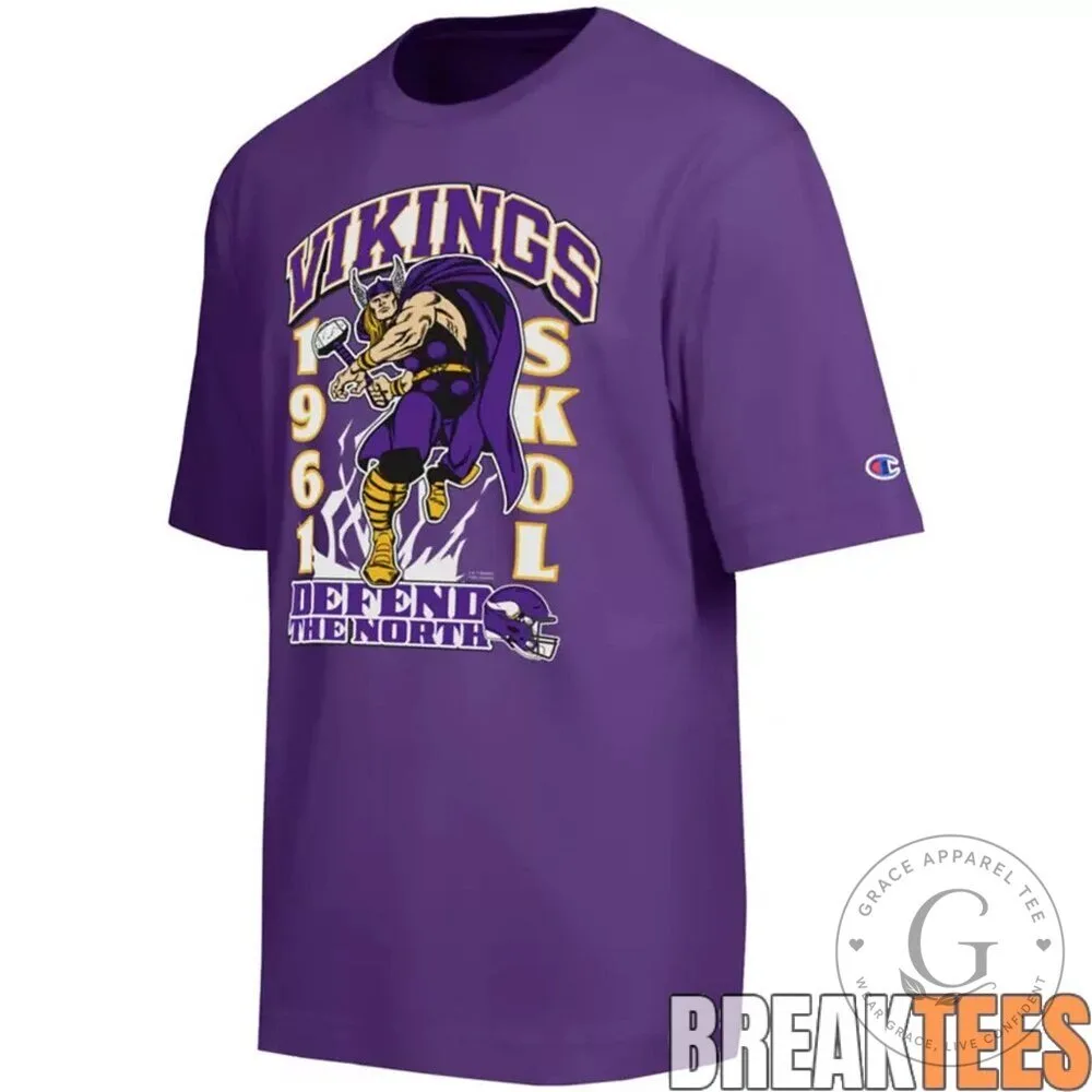 Minnesota Vikings Thor Defend The North Purple Graphic T-Shirt