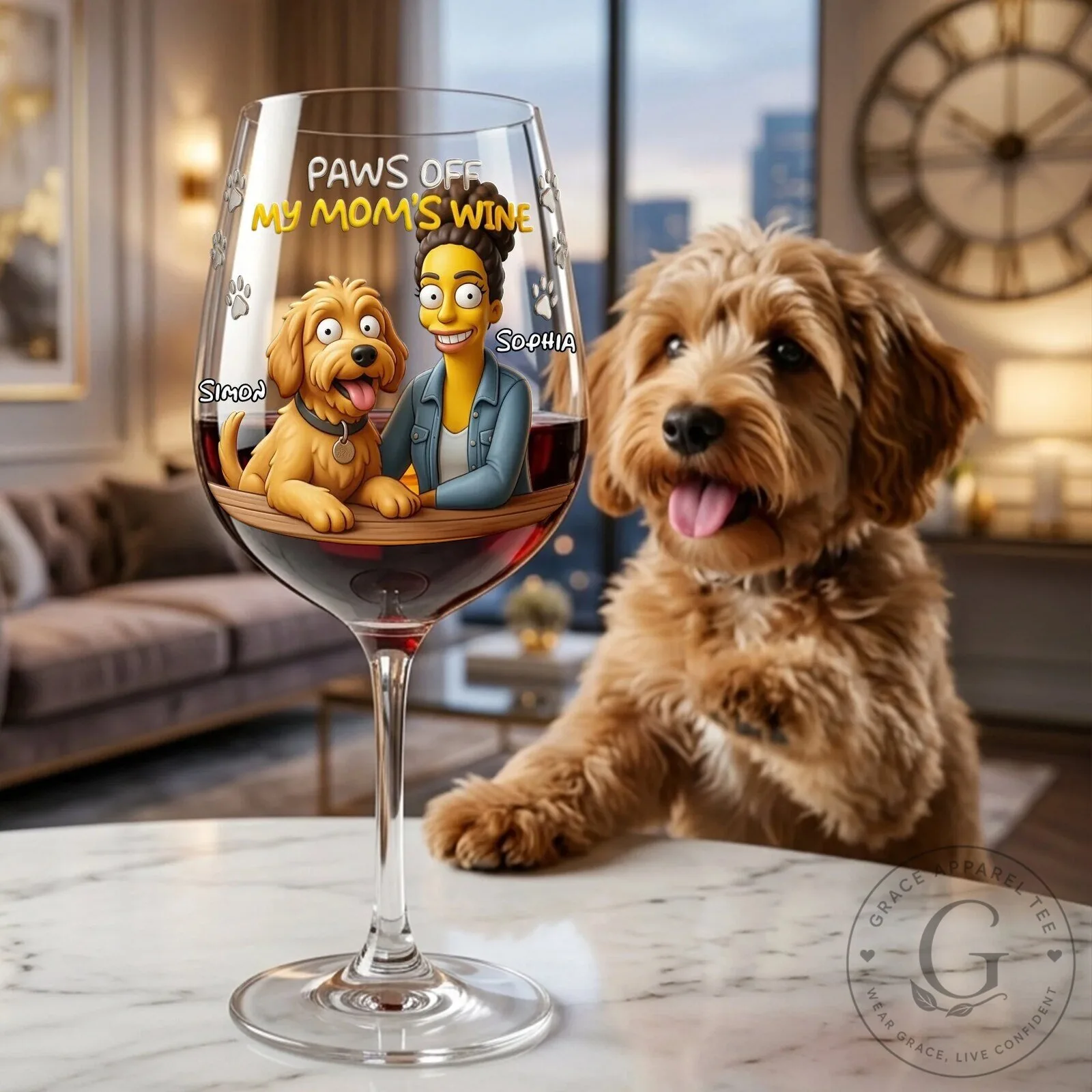 Personalized Paws Off My Mom's Wine Glass with Custom Pet and Owner Portrait 6 Personalized Paws Off My Mom
