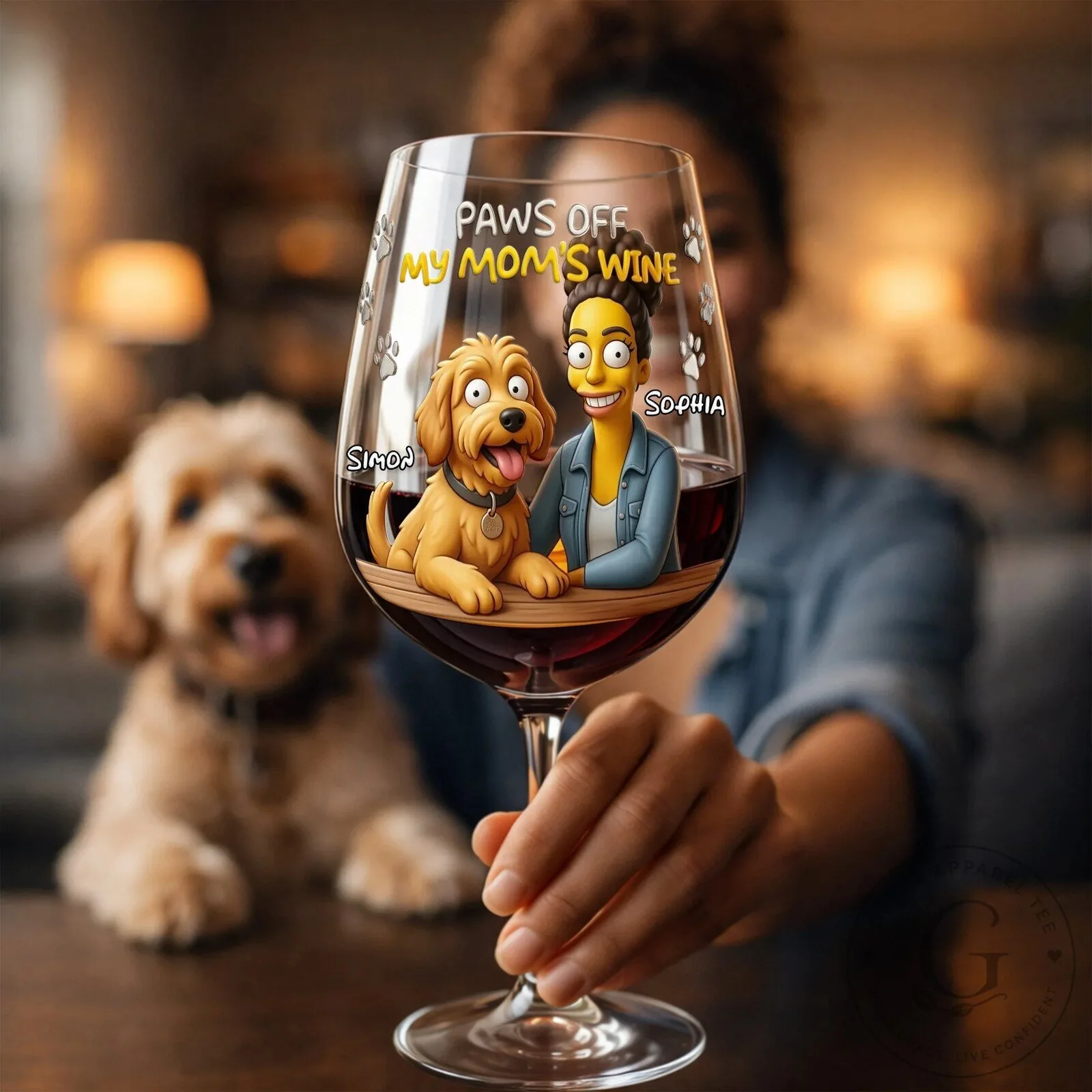 Personalized Paws Off My Mom's Wine Glass with Custom Pet and Owner Portrait 8 Personalized Paws Off My Mom