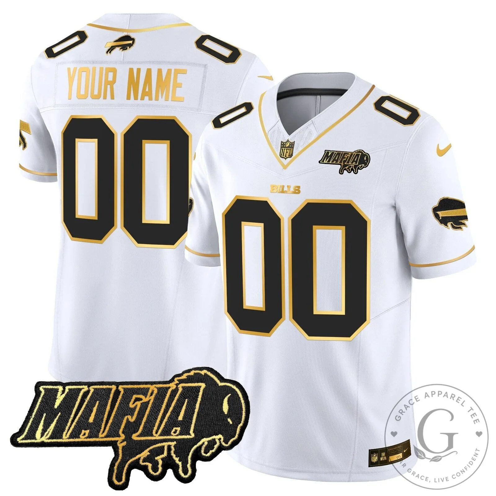 Bills Mafia Black and Gold Limited Edition Custom Football Jersey 9 Bills Mafia Black and Gold Limited Edition Custom Football Jersey