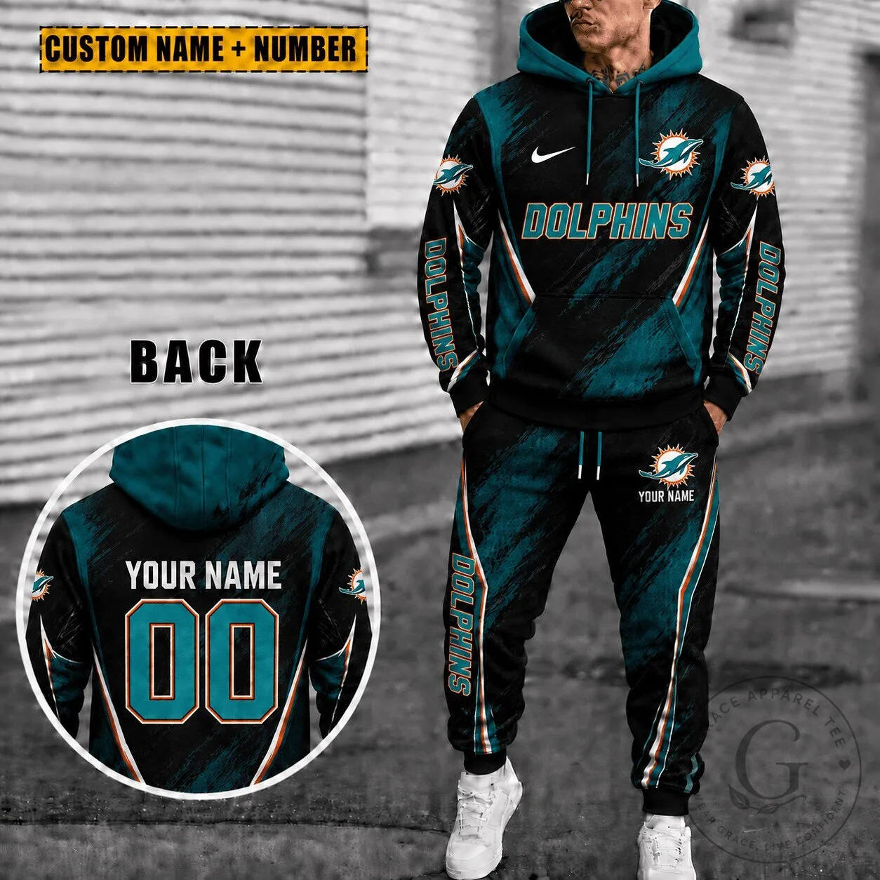 Miami Dolphins Personalized Name And Number Hoodie And Sweatpants Set