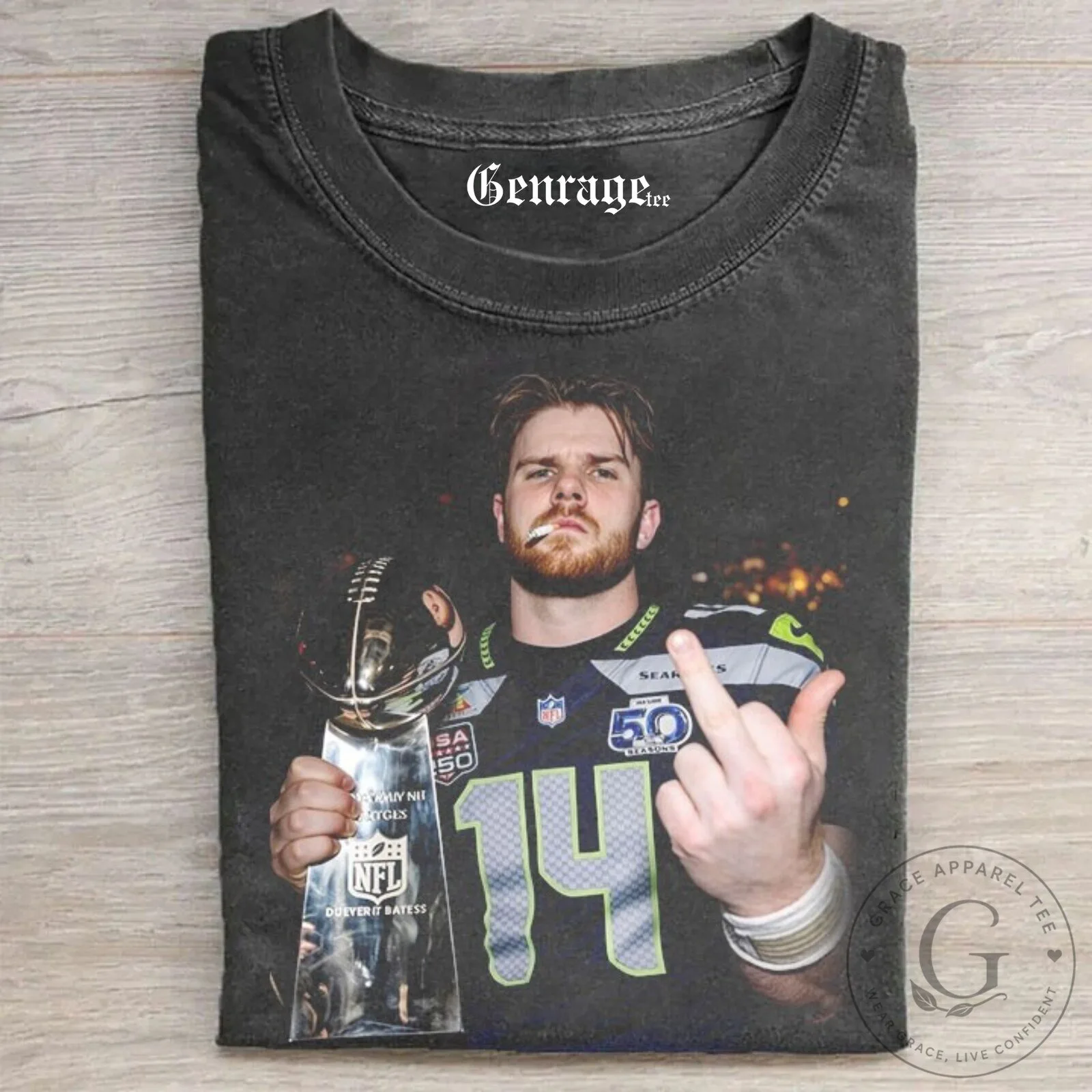 Graphic T-Shirt of Sam Darnold for Seattle Seahawks Football Fans