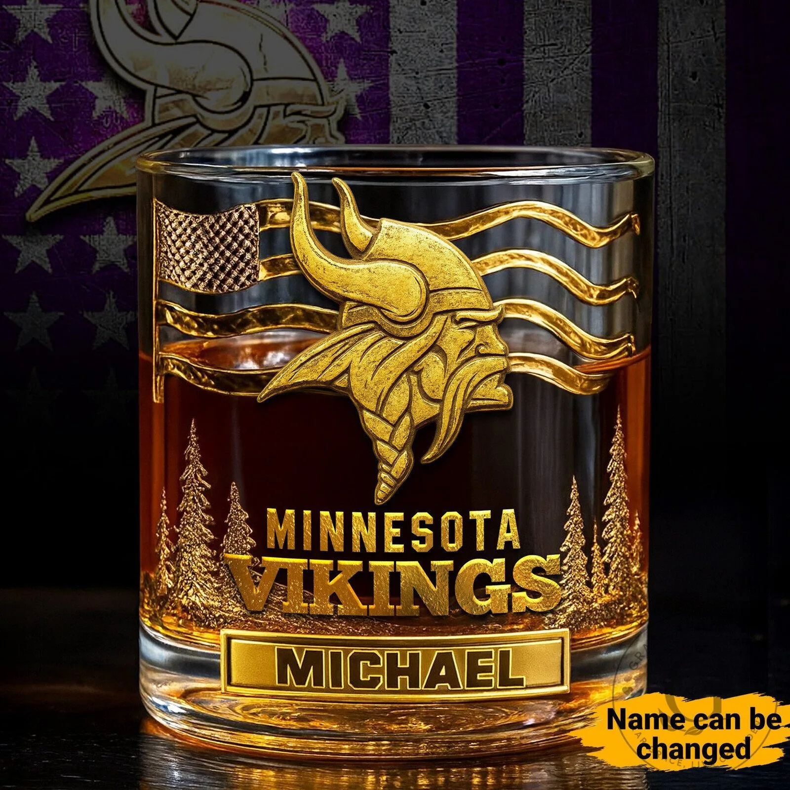 Minnesota Vikings Personalized Whiskey Glass, Custom NFL Football Drinking Glass