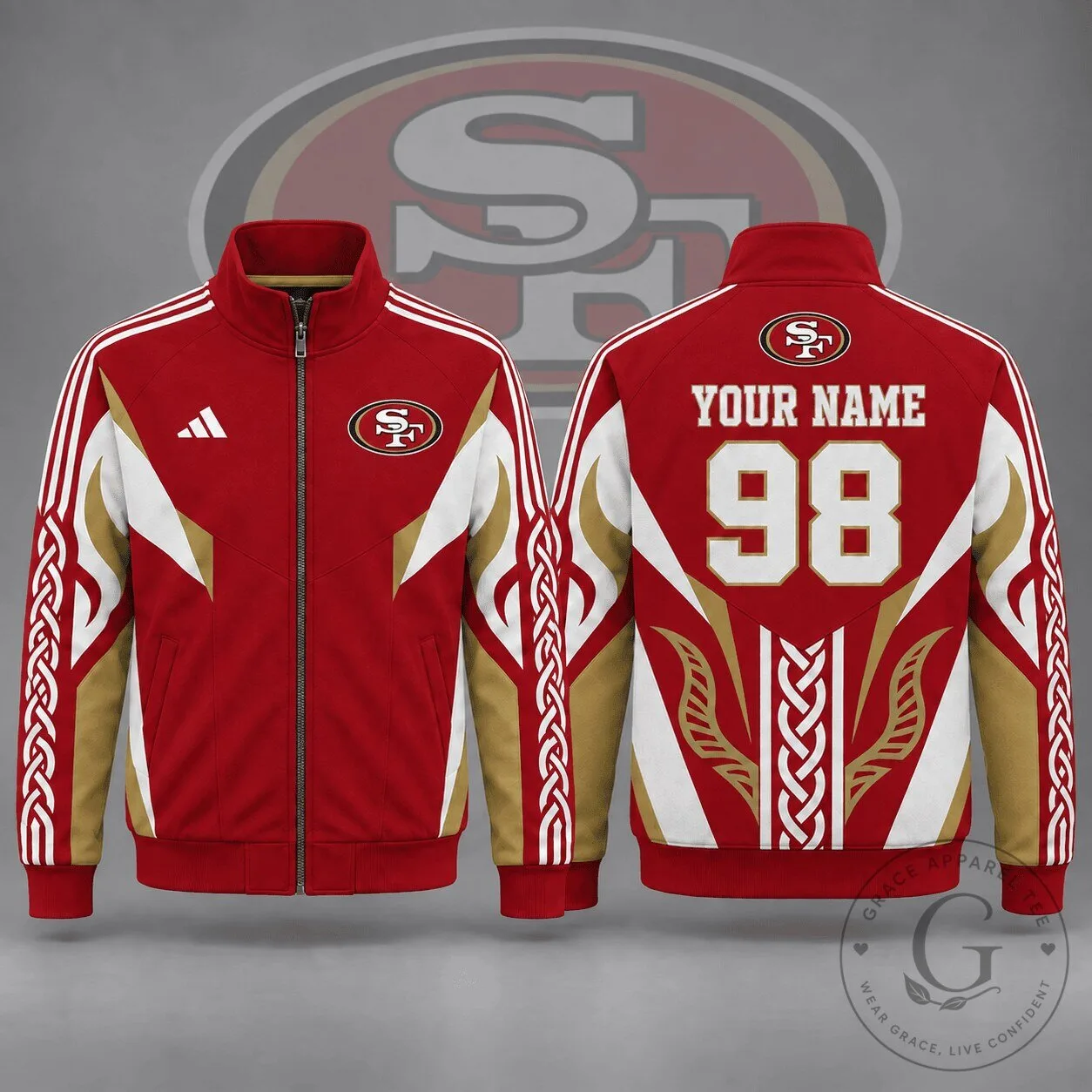 San Francisco 49ers Personalized Team Tribal Design Zip Up Jacket