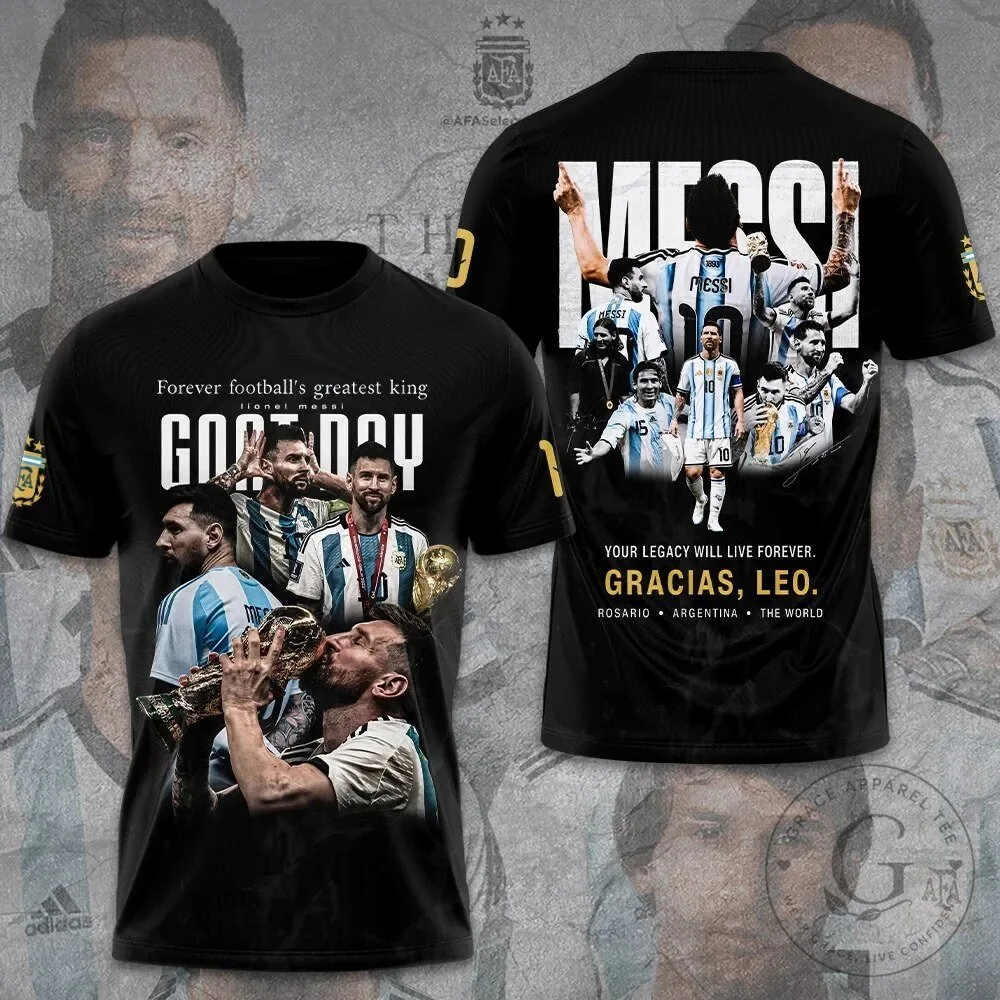 Argentina National Football Team Black Fan T-Shirt featuring Lionel Messi