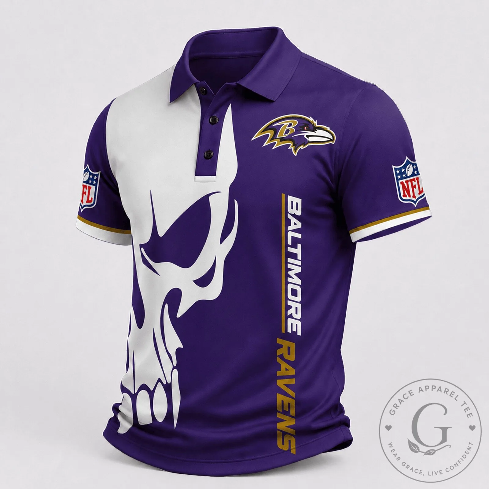 Baltimore Ravens NFL Skull Game Day Polo Shirt for Men