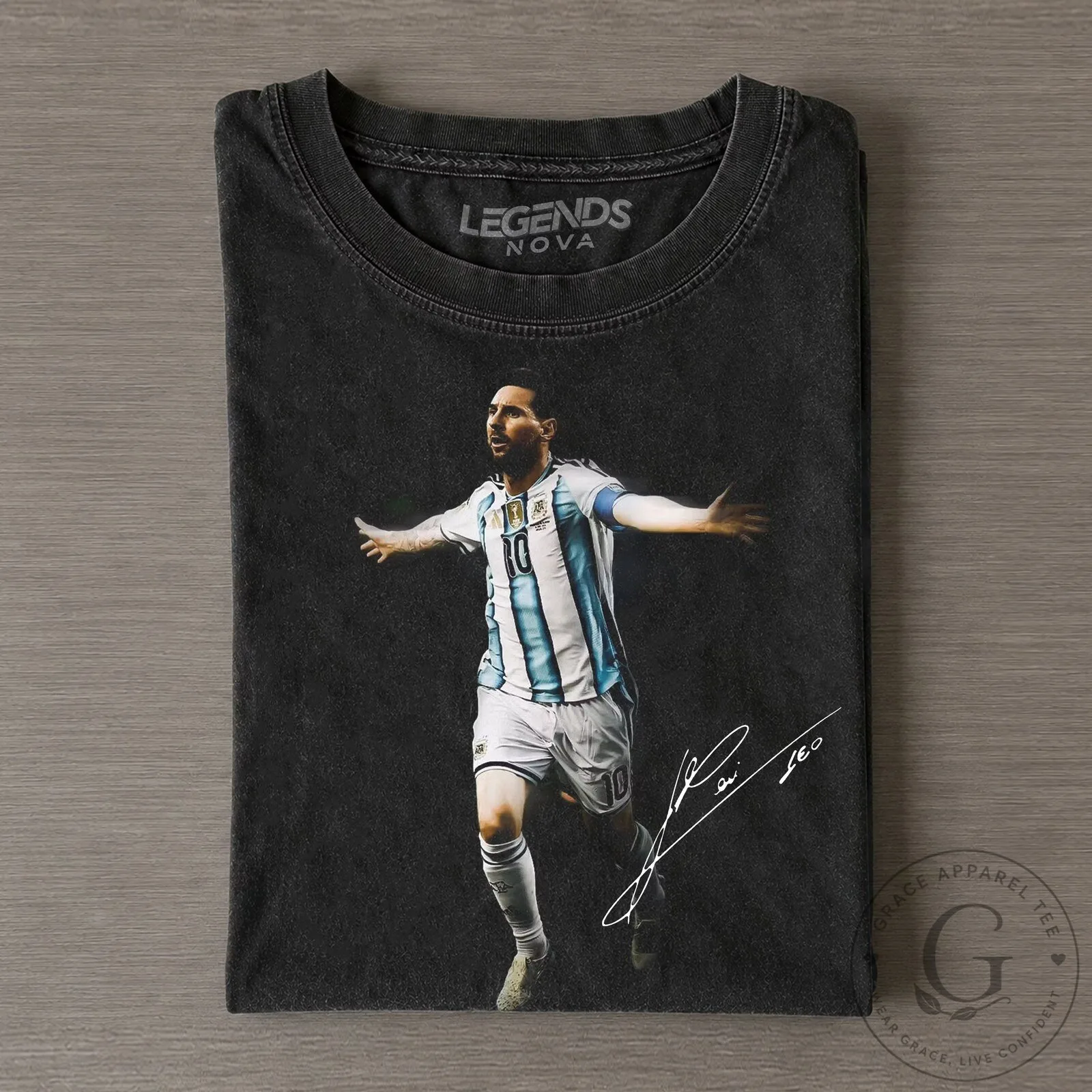 Lionel Messi Celebration Graphic Print Black Cotton T-Shirt