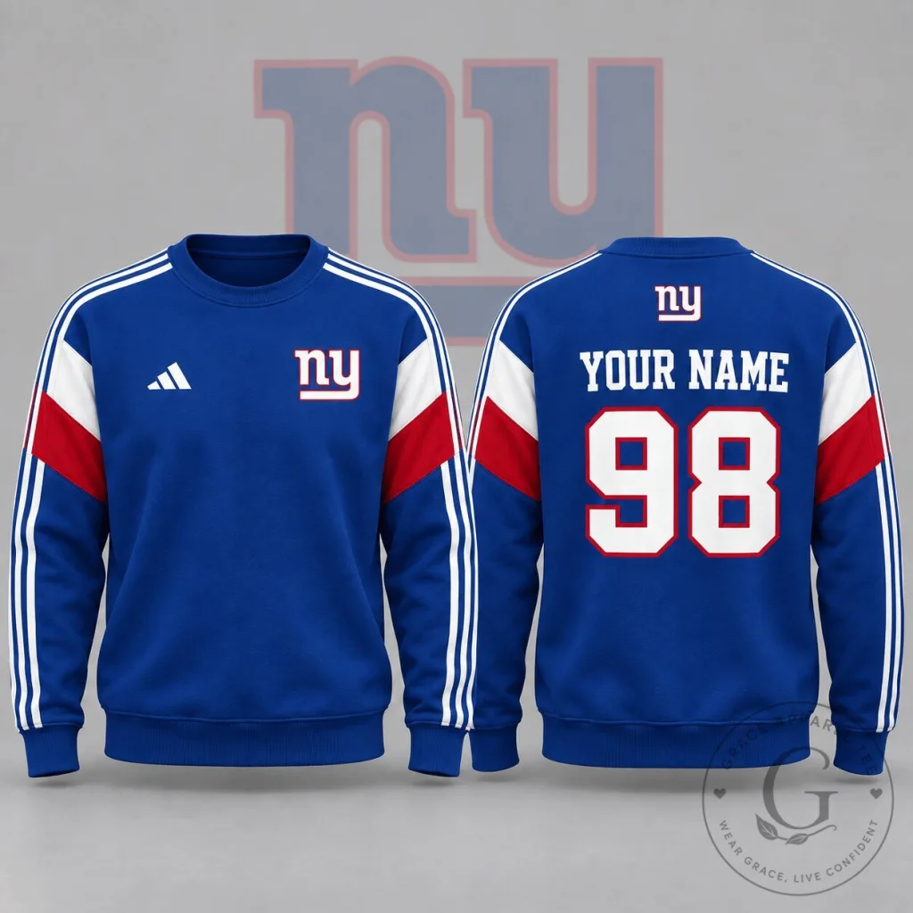New York Giants Personalized Name and Number Blue and Red Crewneck Sweatshirt 7 New York Giants Personalized Name and Number Blue and Red Crewneck Sweatshirt