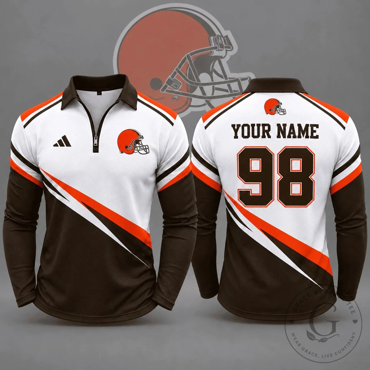 Cleveland Browns NFL Football Club Identity Quarter Zip Long Sleeve Polo Shirt