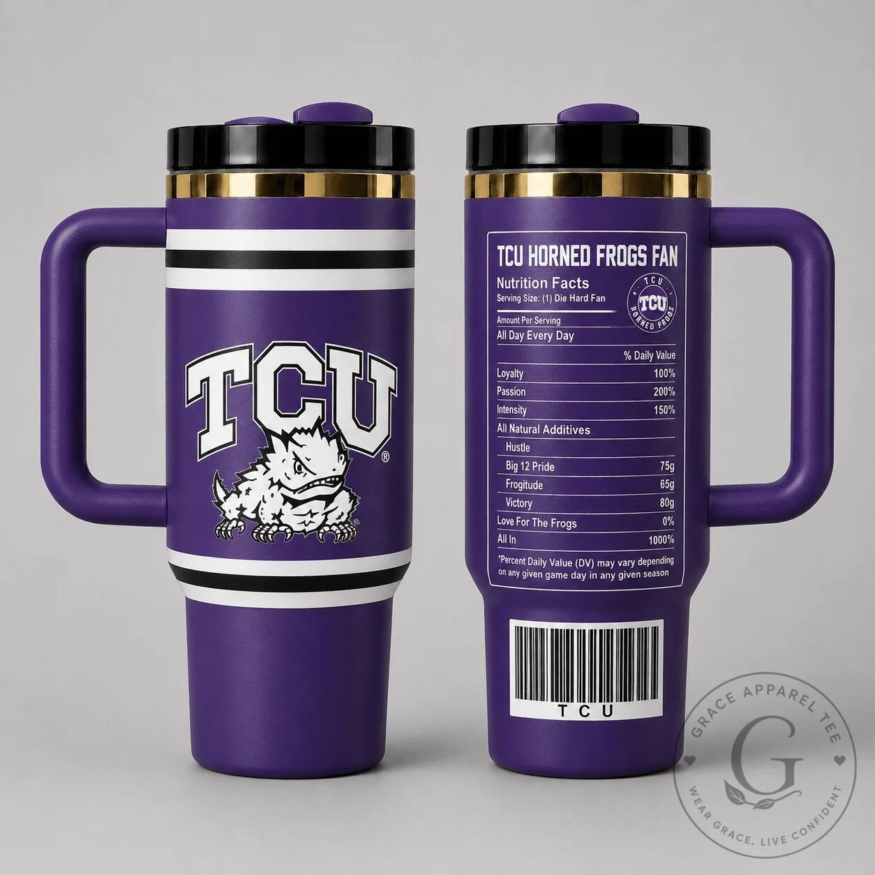 TCU Horned Frogs Fan Nutrition Facts Purple Stainless Steel Tumbler
