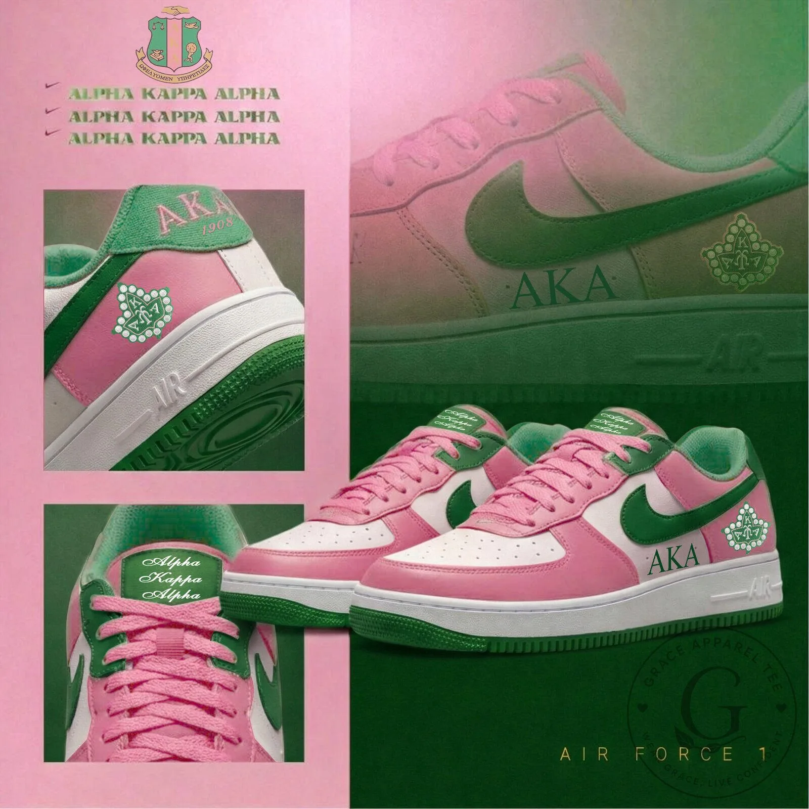 Air Force 1 Sneakers in Alpha Kappa Alpha Design
