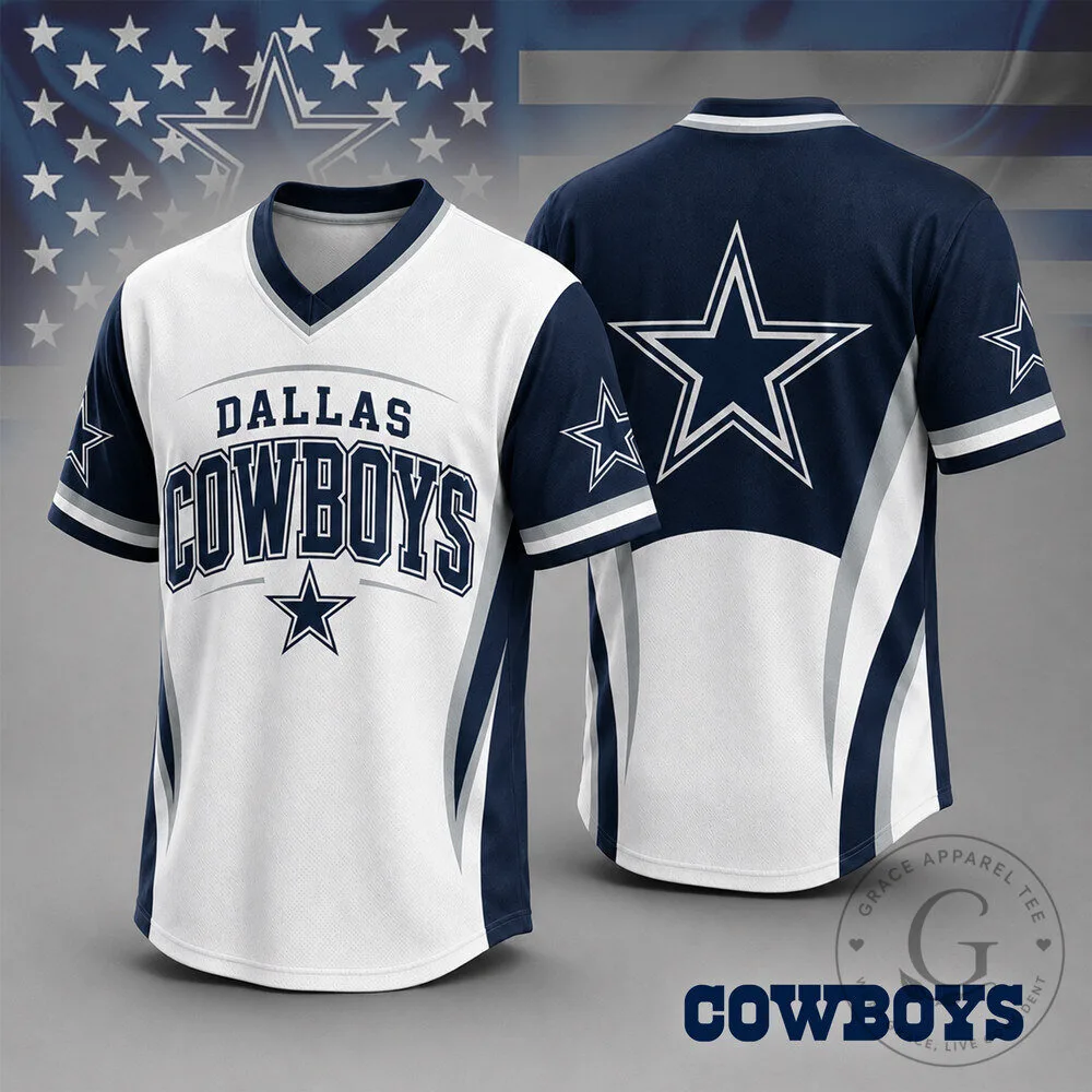 Dallas Cowboys Football Team Spirit V-Neck Baseball Jersey