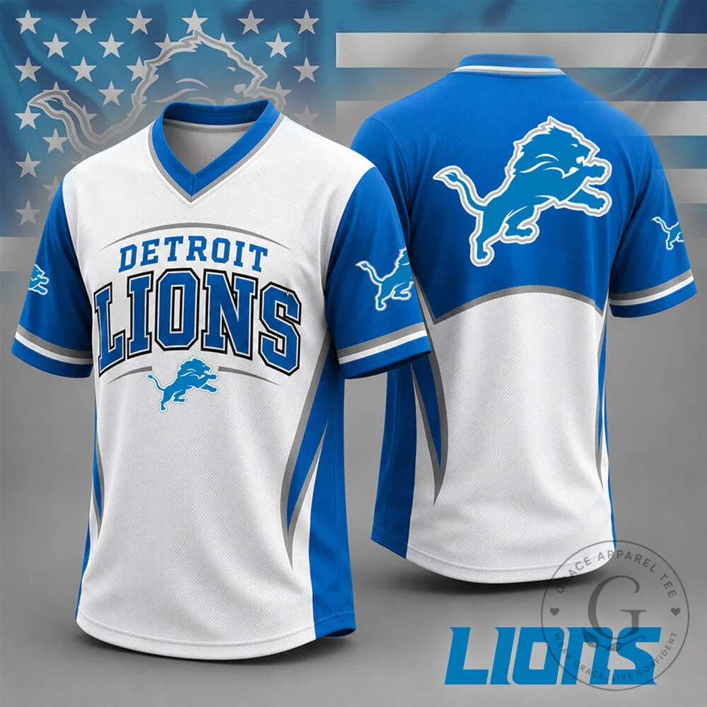 Detroit Lions National Football League Team Spirit V-Neck Baseball Jersey