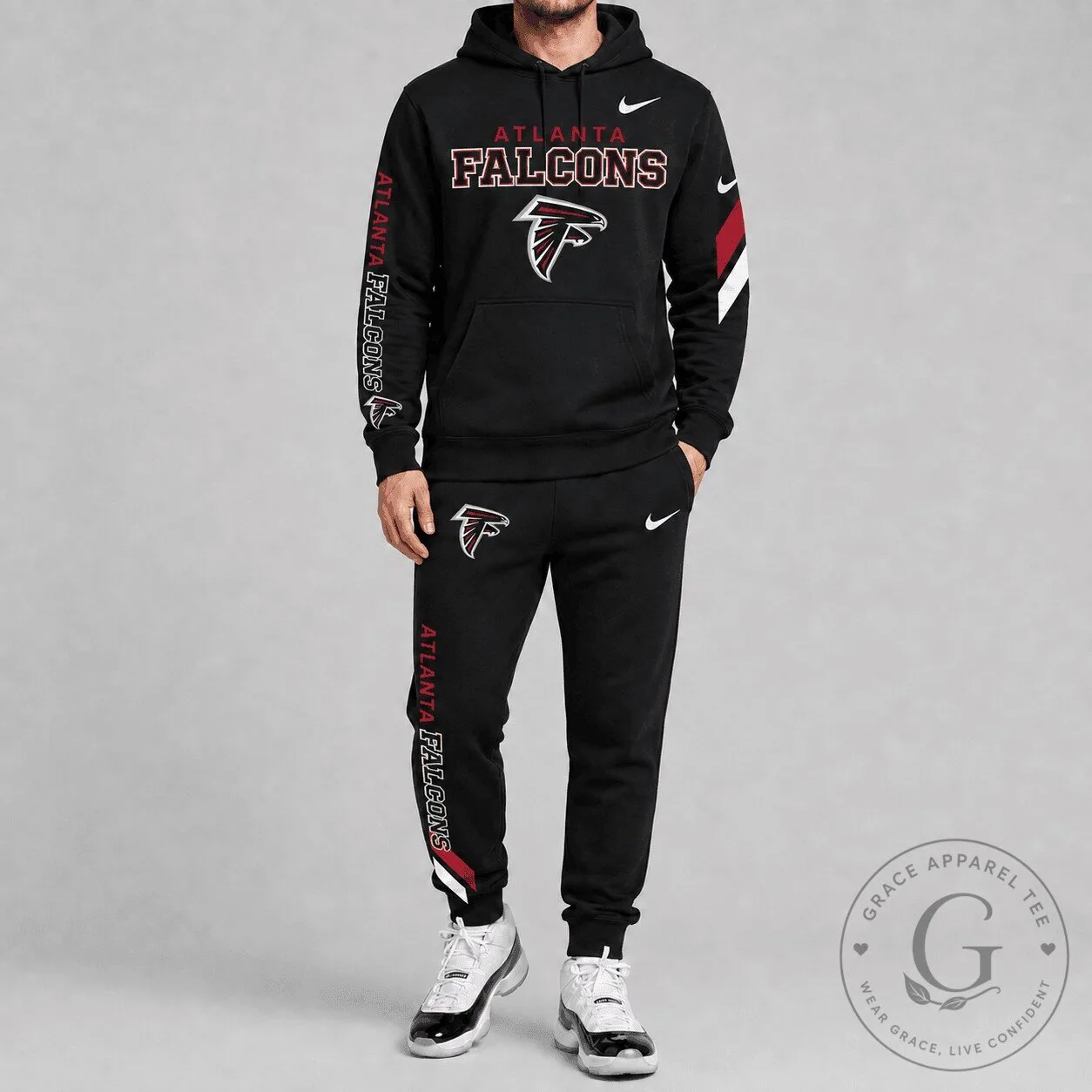 Black Hoodie and Sweatpants Set for Atlanta Falcons National Football League Fans