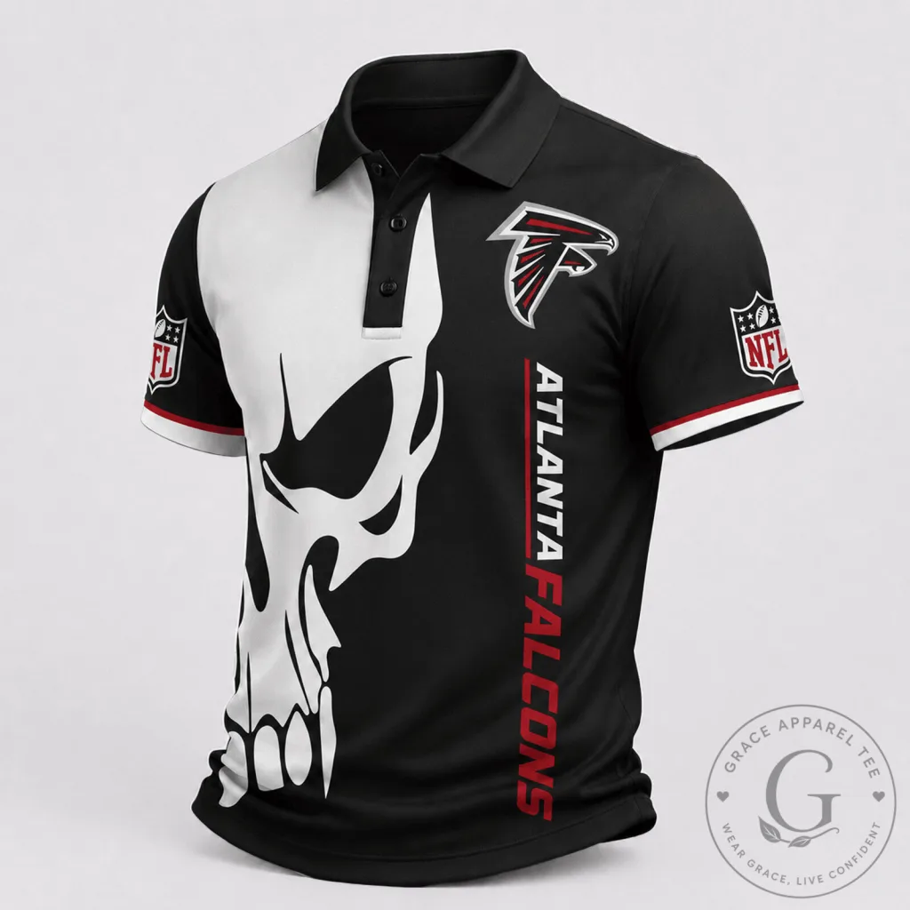 Atlanta Falcons Skull Design Fan Polo Shirt for Men Game Day Apparel