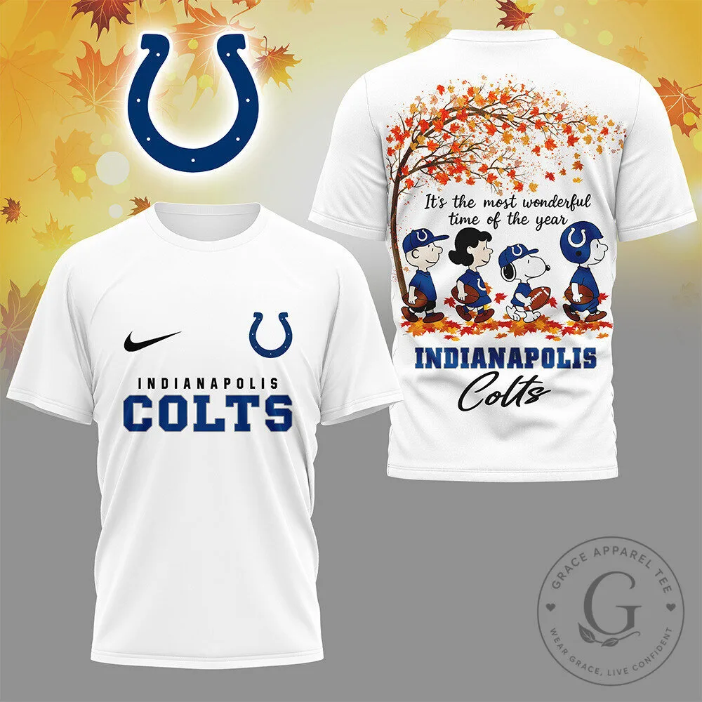 Indianapolis Colts Snoopy and Woodstock Autumn Season White T-Shirt