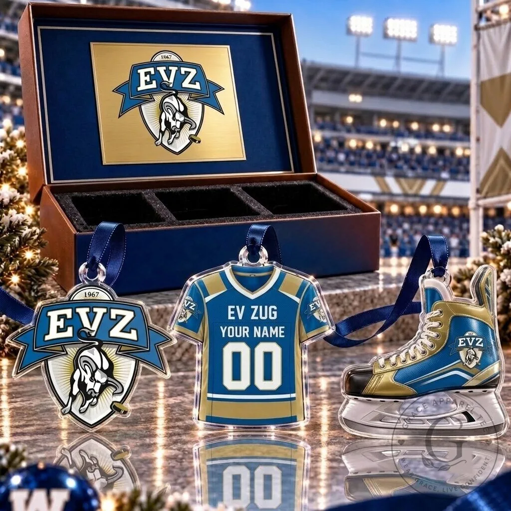 EV Zug National League Hockey Team Full Set of 3 Acrylic Christmas Ornaments