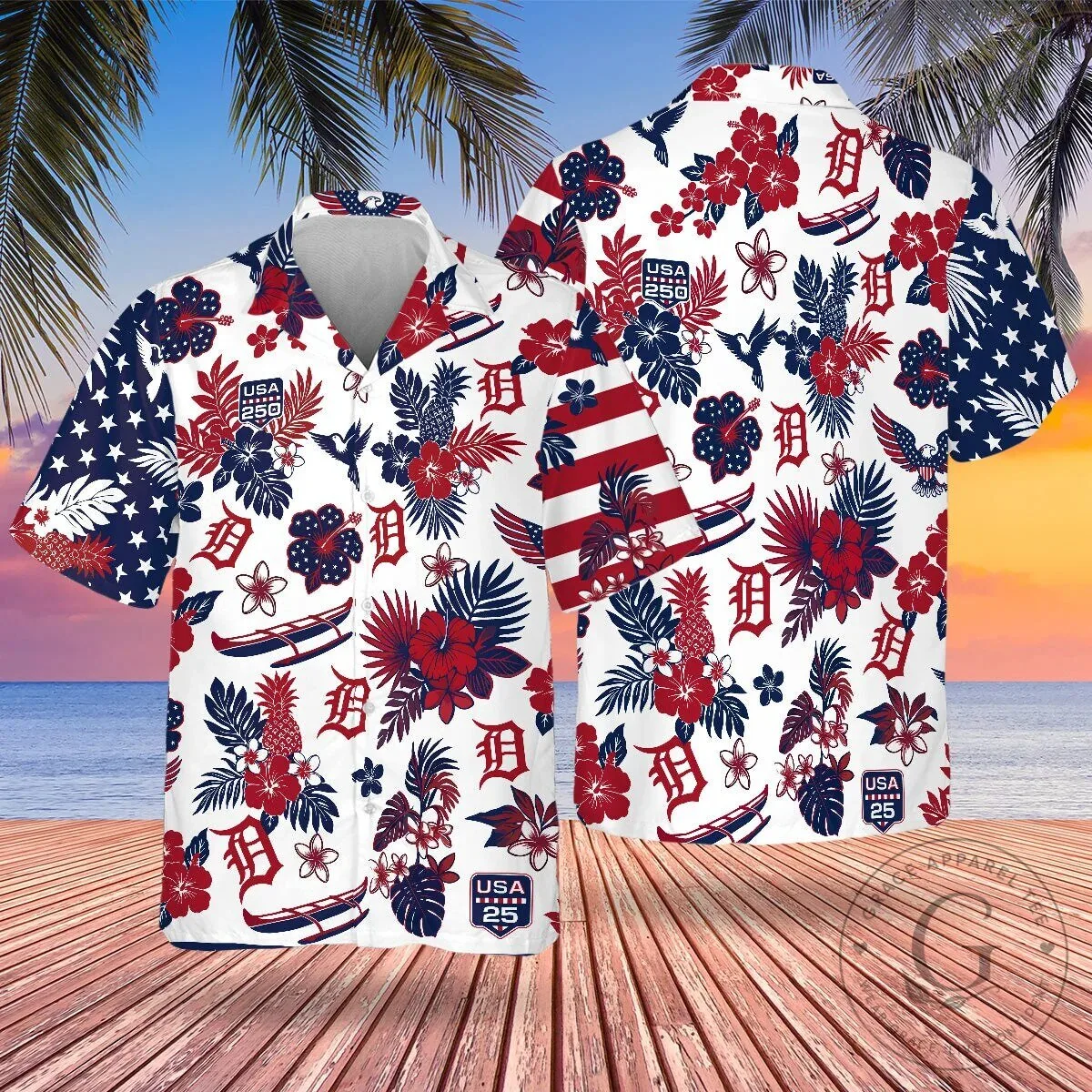 Detroit Tigers Hawaiian Shirt, USA 250th Anniversary Patriotic Button Up Shirt