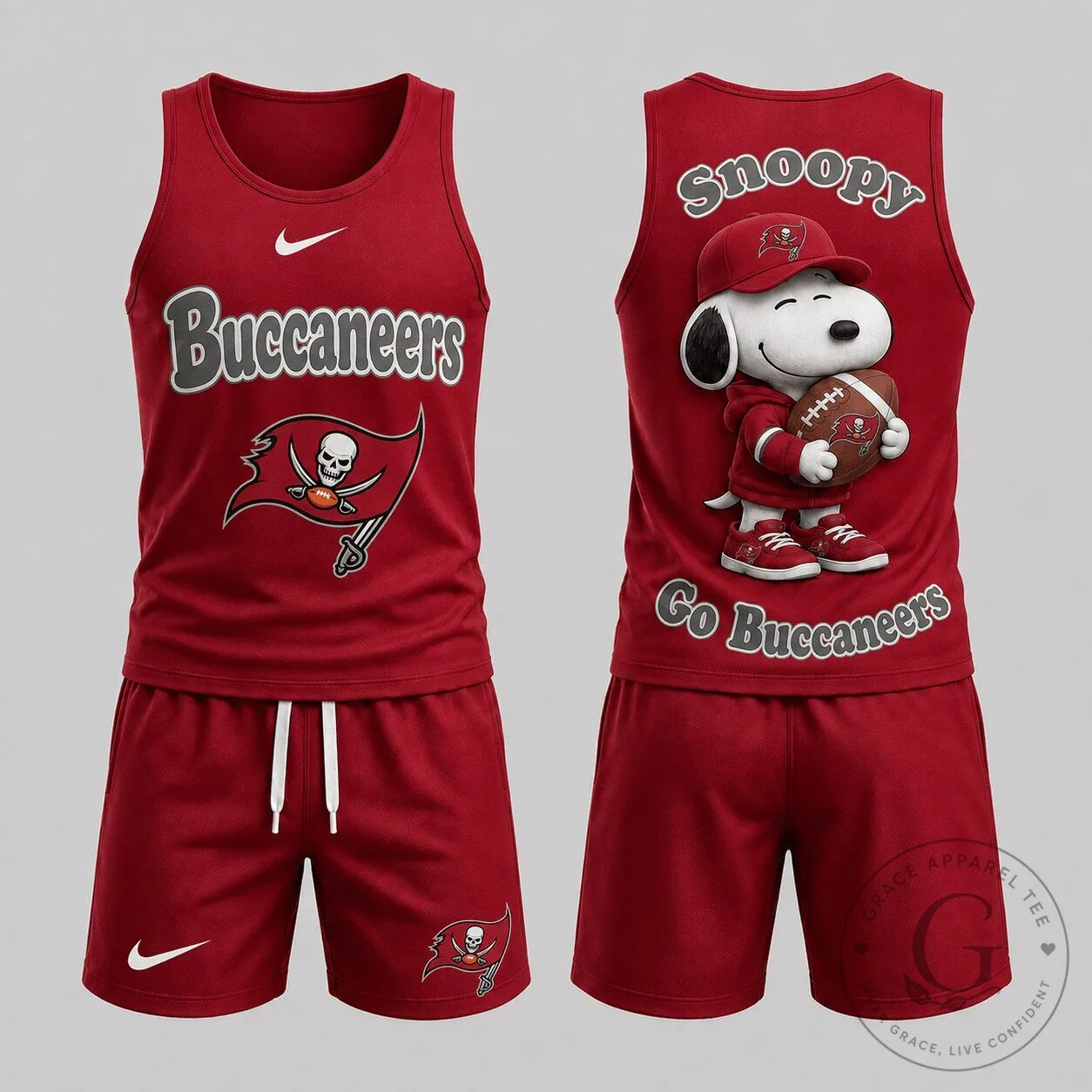 Snoopy Game Day Tank Top and Shorts Set for Tampa Bay Buccaneers Fans