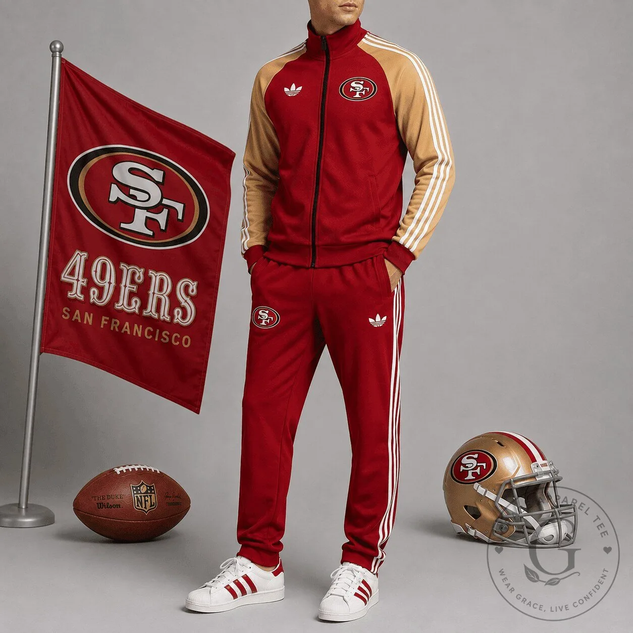 San Francisco 49ers Red and Gold Track Jacket and Jogger Pants Set