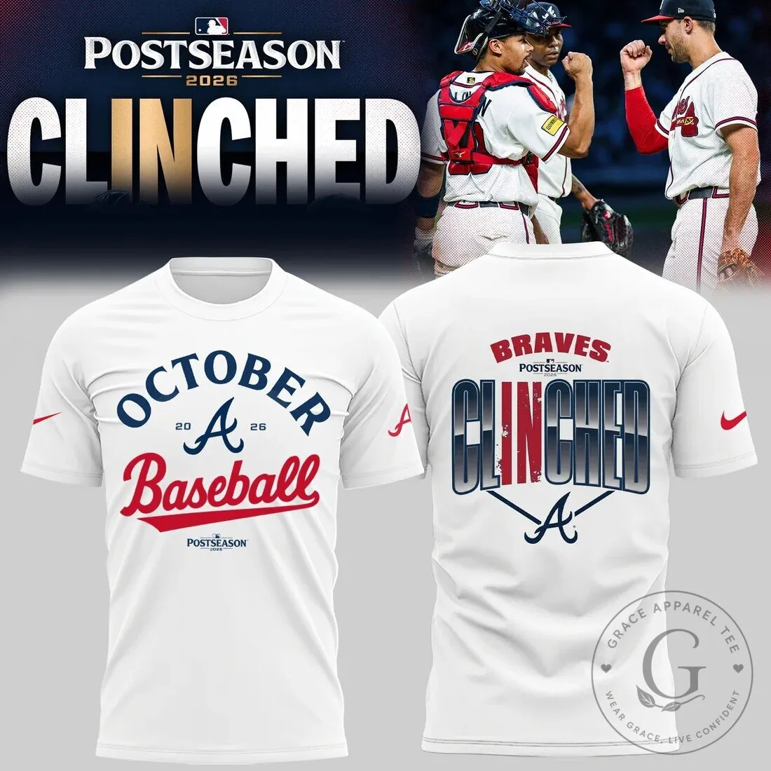 2026 Atlanta Braves Clinched Baseball T-Shirt for Postseason Fans