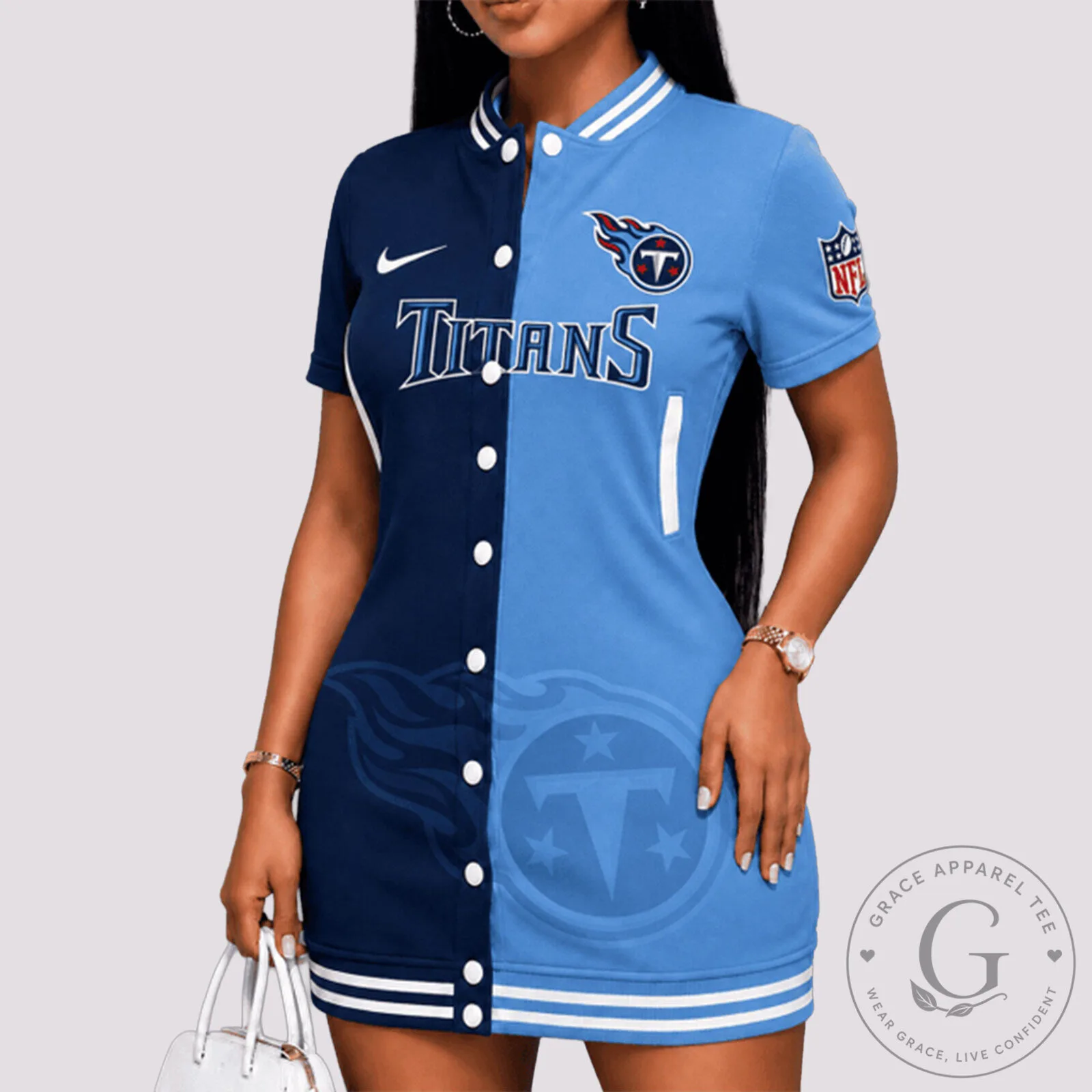 Tennessee Titans Split Design Women's Button-Up Dress