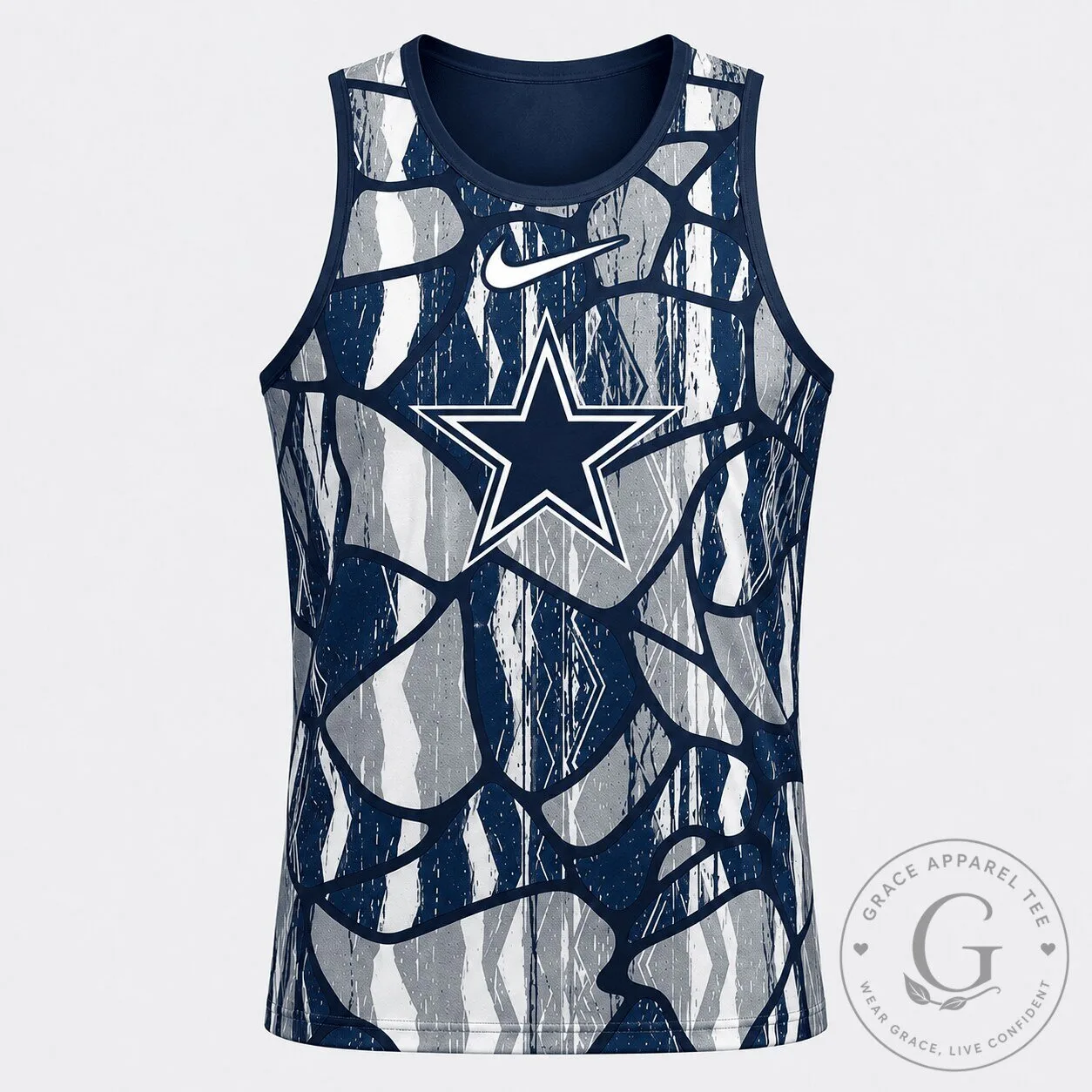 Dallas Cowboys Nike Blue Silver Patterned NFL Football Sports Tank Top