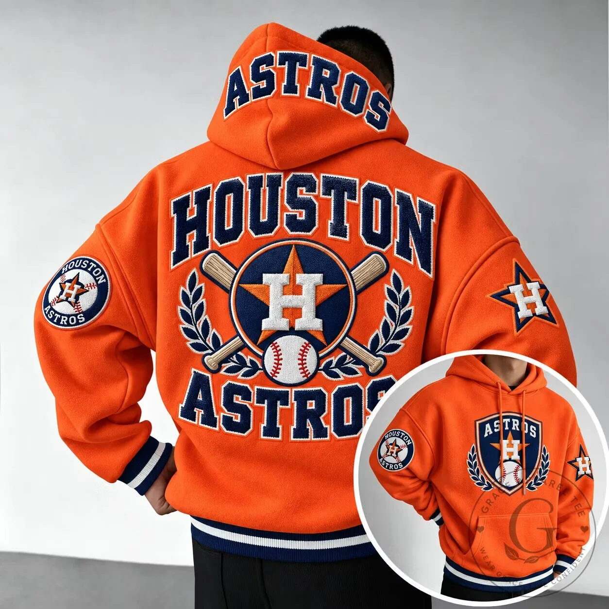 Houston Astros Baseball Team Logo Orange Oversized Hoodie