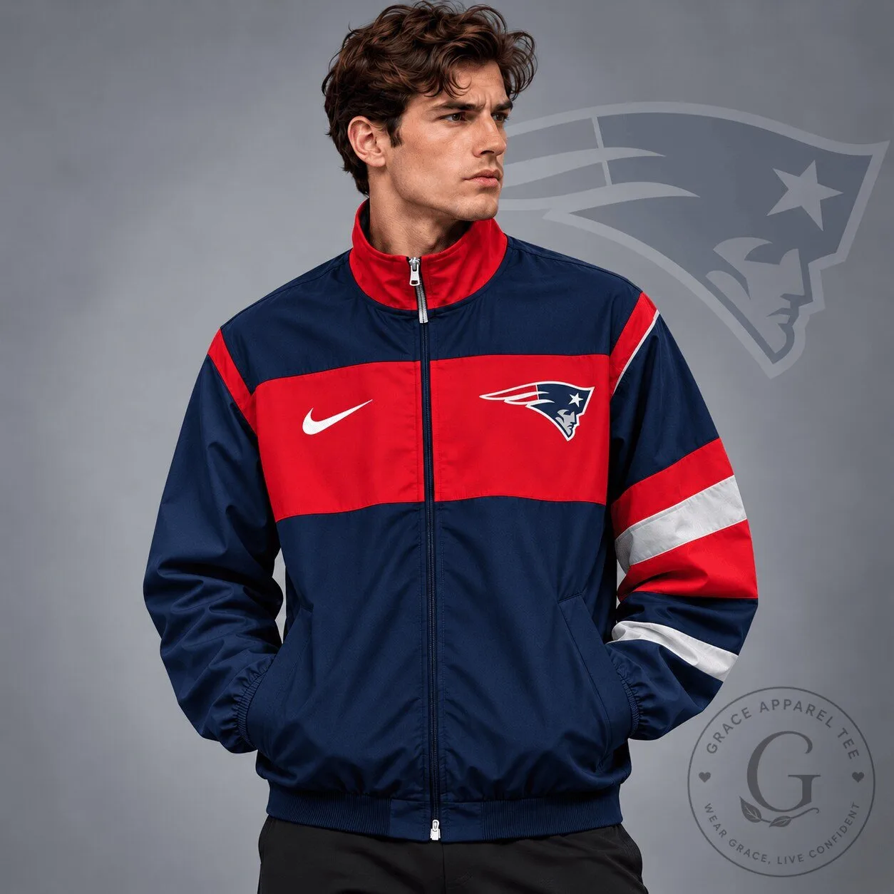 New England Patriots Nike Full Zip Color Block Windbreaker Jacket
