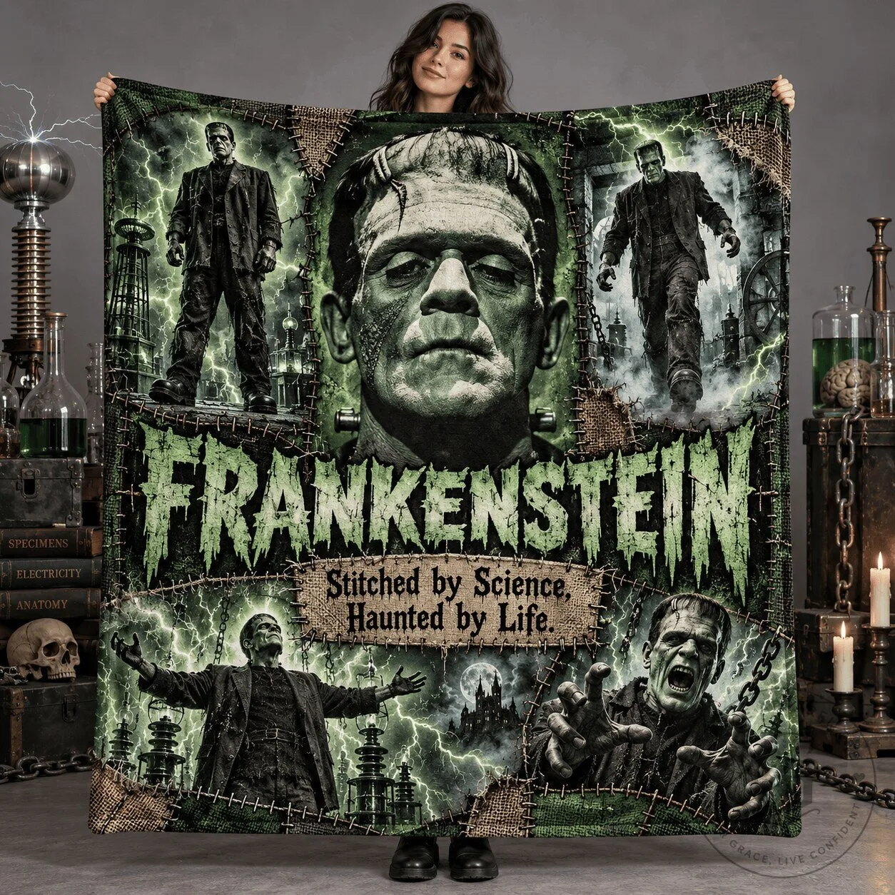 Frankenstein Monster Stitched By Science Haunted By Life Horror Movie Blanket