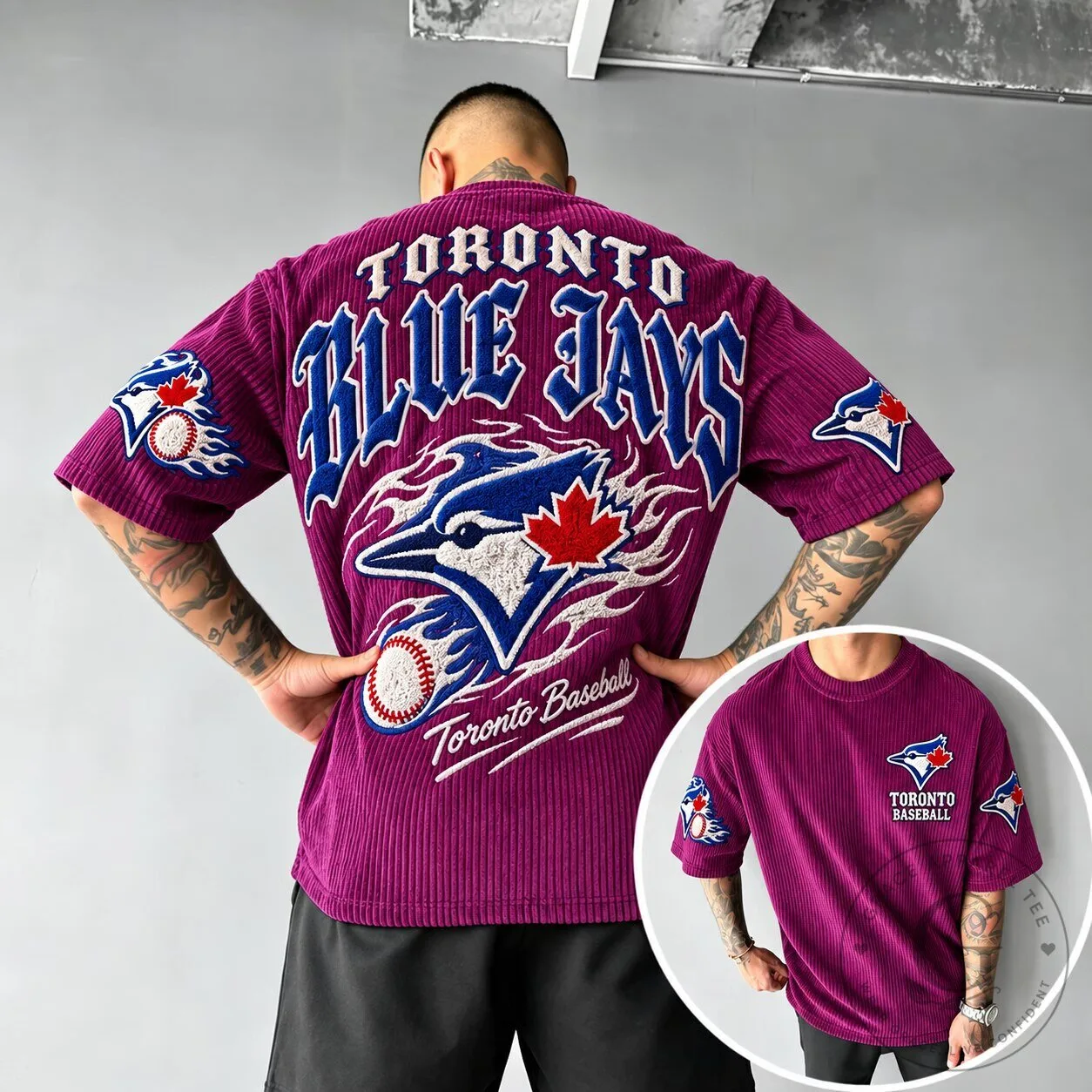 Toronto Blue Jays Baseball Team Purple Corduroy Short Sleeve T-Shirt