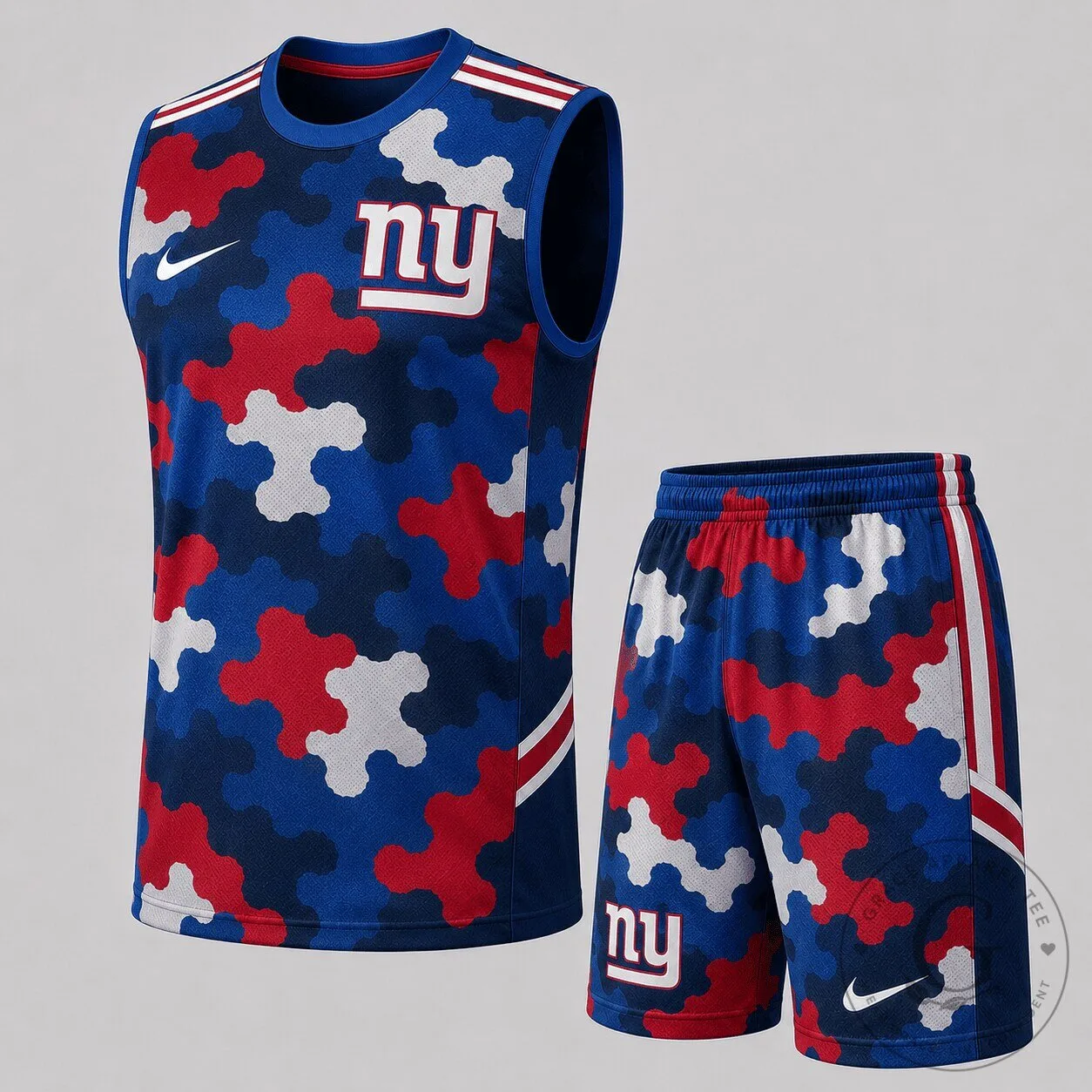 New York Giants Camouflage Pattern Blue Red White Tank Top and Shorts Set