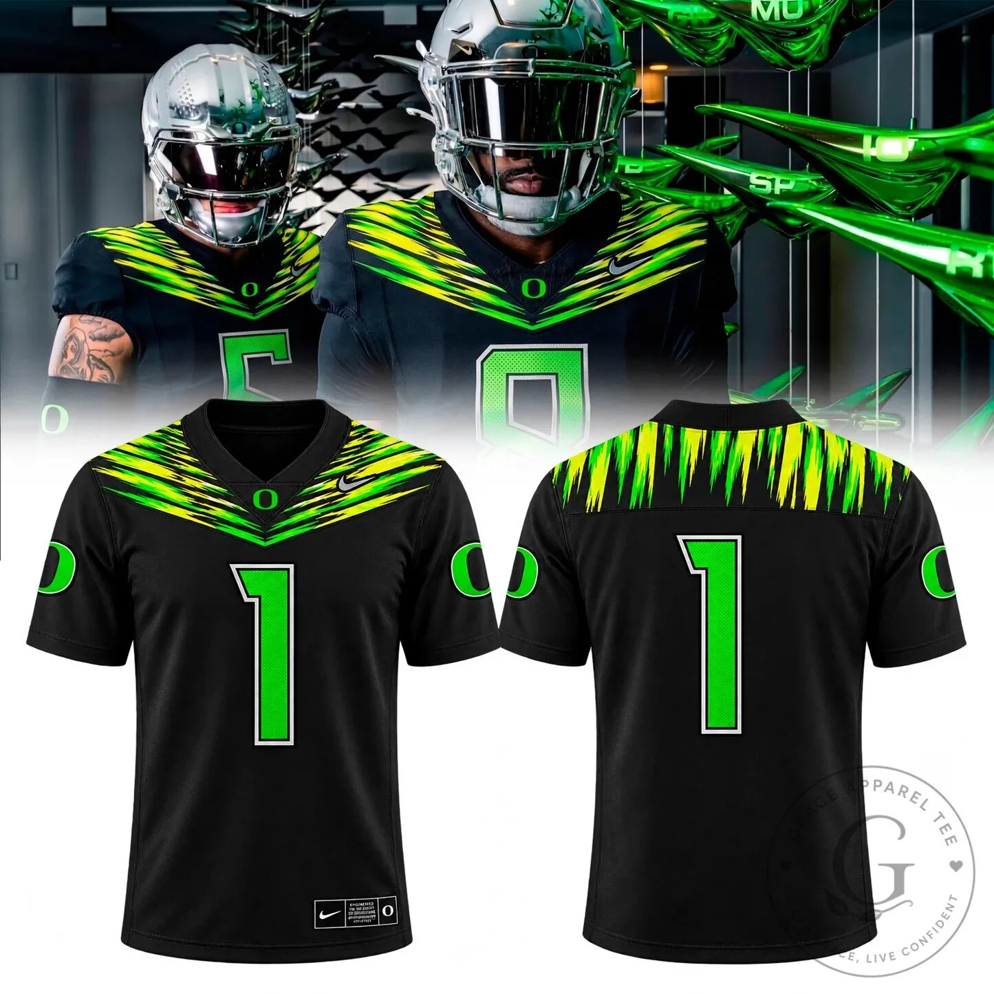 Oregon Ducks Football Team Black Neon Green Sports Jersey