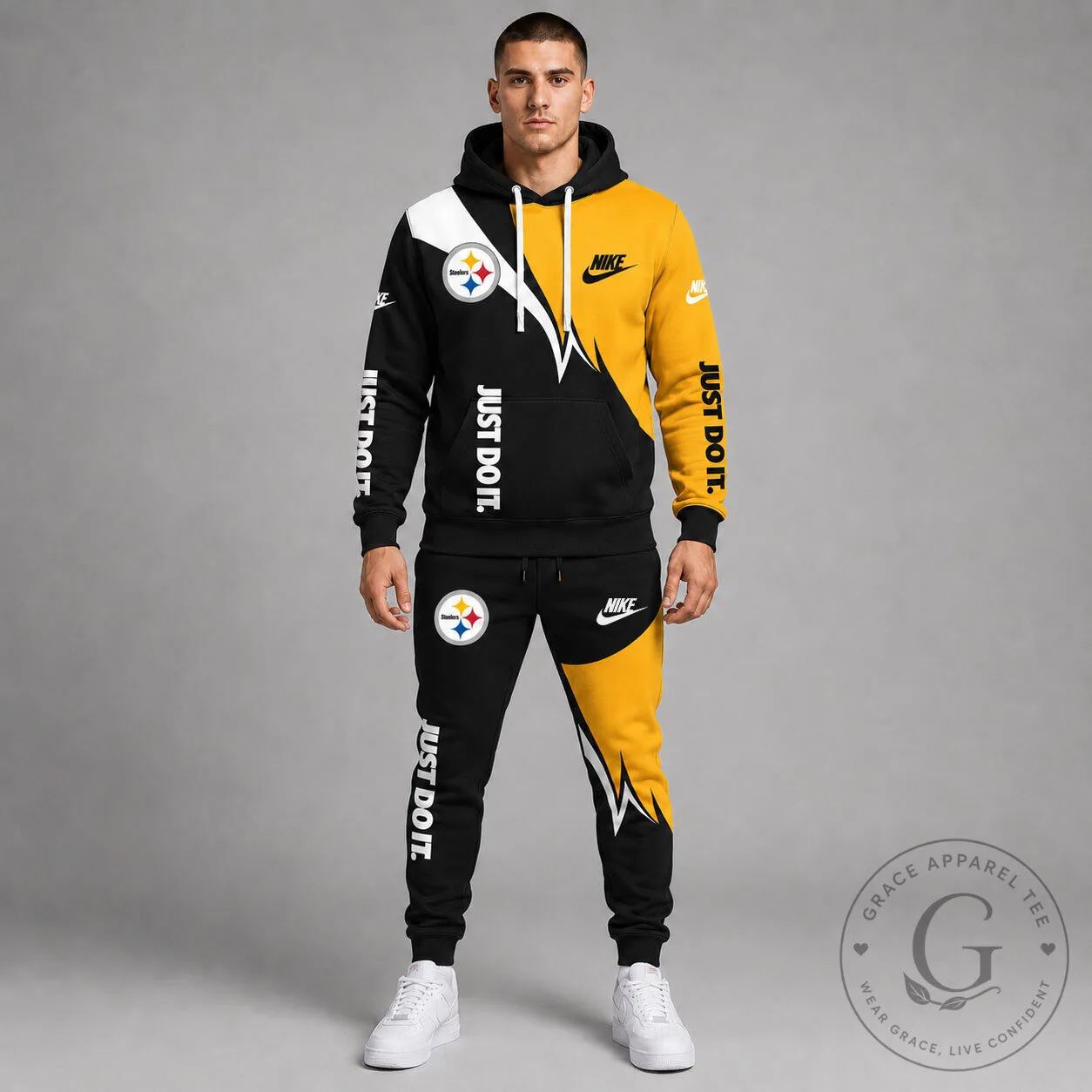 Pittsburgh Steelers Nike Just Do It Split Design Hoodie and Jogger Pants Set