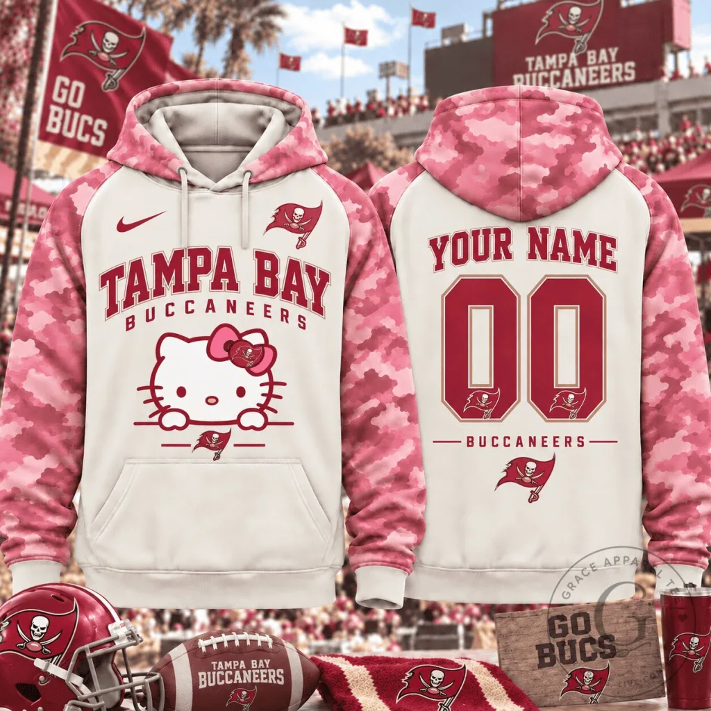 Tampa Bay Buccaneers Hello Kitty Pink Camouflage Custom Number Hoodie