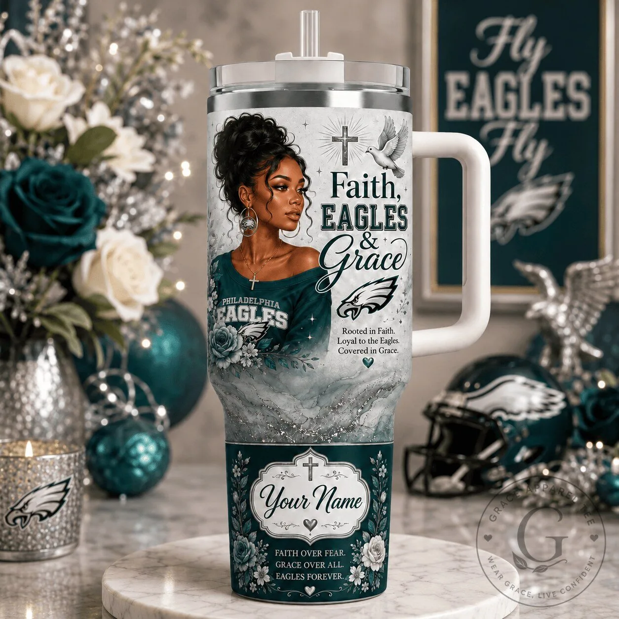 Philadelphia Football Eagles Faith Grace Personalized Tumbler