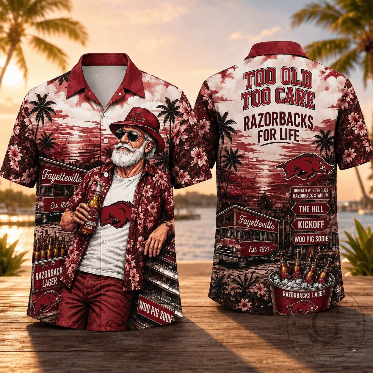 Arkansas Razorbacks Fan Shirt Hawaiian Beach Vacation Style