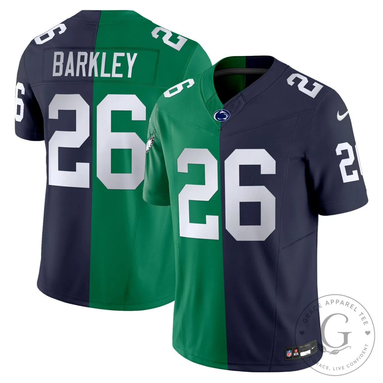 Philadelphia Football Barkley 26 Split Green and Navy Blue Jersey