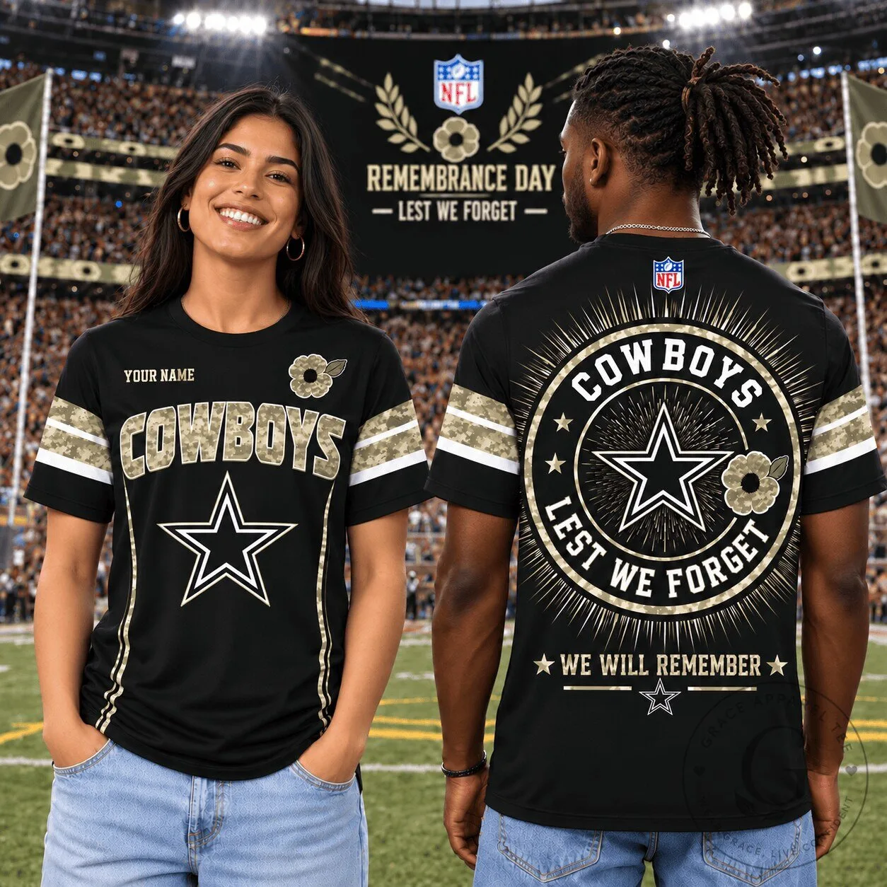 Dallas Cowboys Remembrance Day Lest We Forget T-Shirt